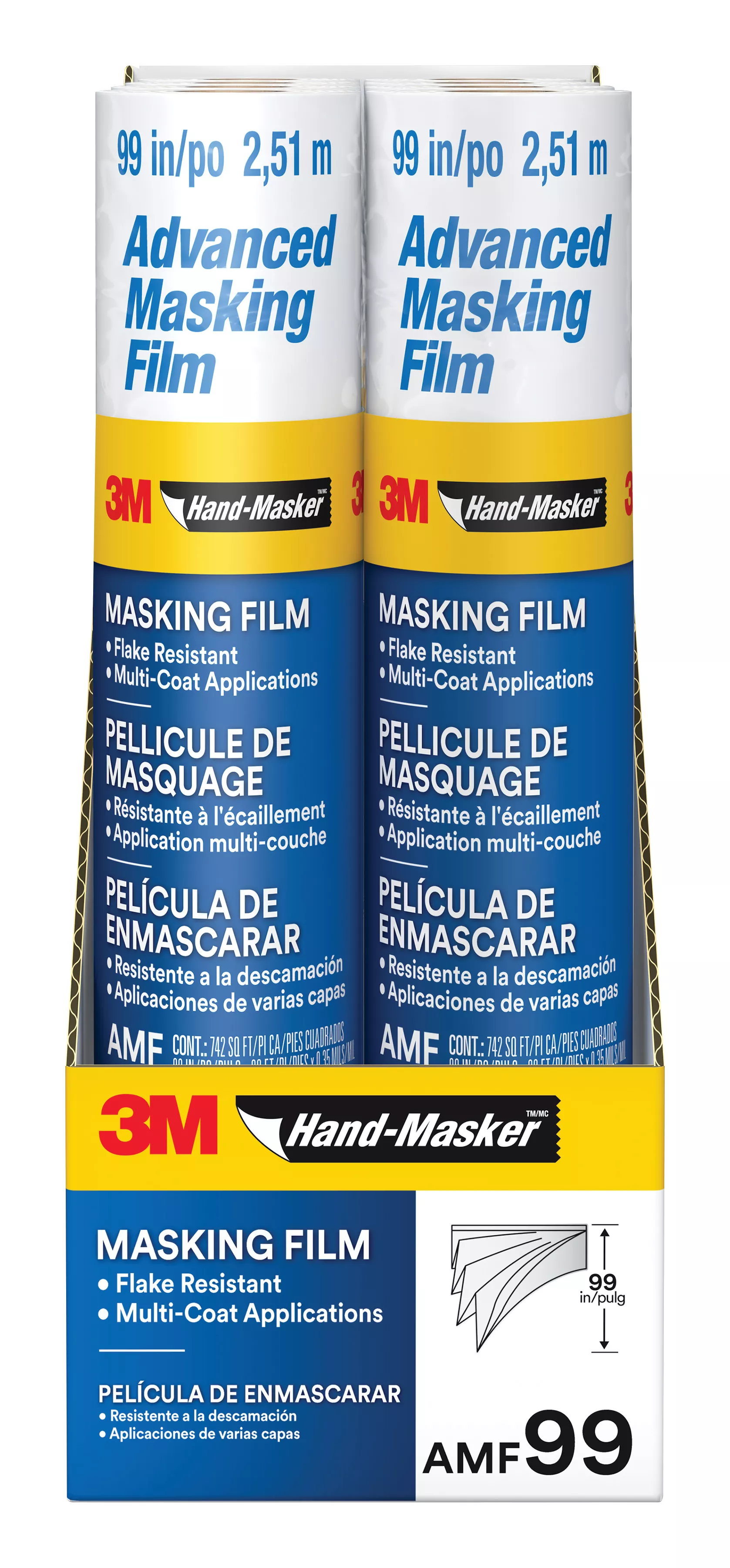 3M™ Hand-Masker™ Advanced Masking Film, AMF99-8C, 99 in x 90 ft x .35 mil (2.51 m x 27.4 m x .00889 mm)