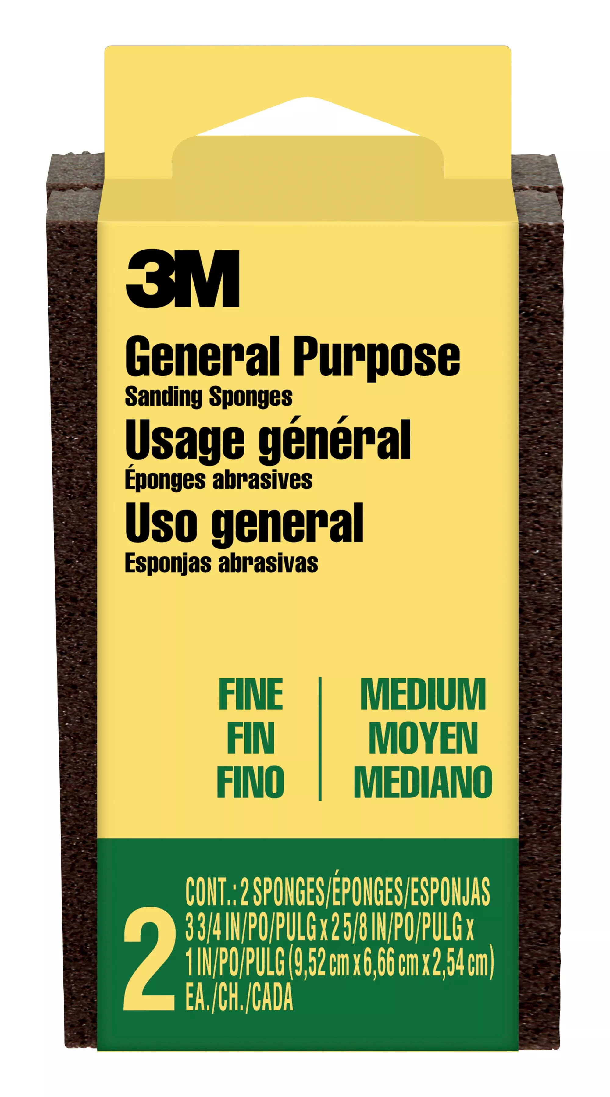 3M™ General Purpose Sanding Sponge, 2-Pack CP-2P-ESF, Block, 3 3/4 in x 2 5/8 x 1 in, 1 Fine & 1 Med, 2/pk, 12 pk/cs