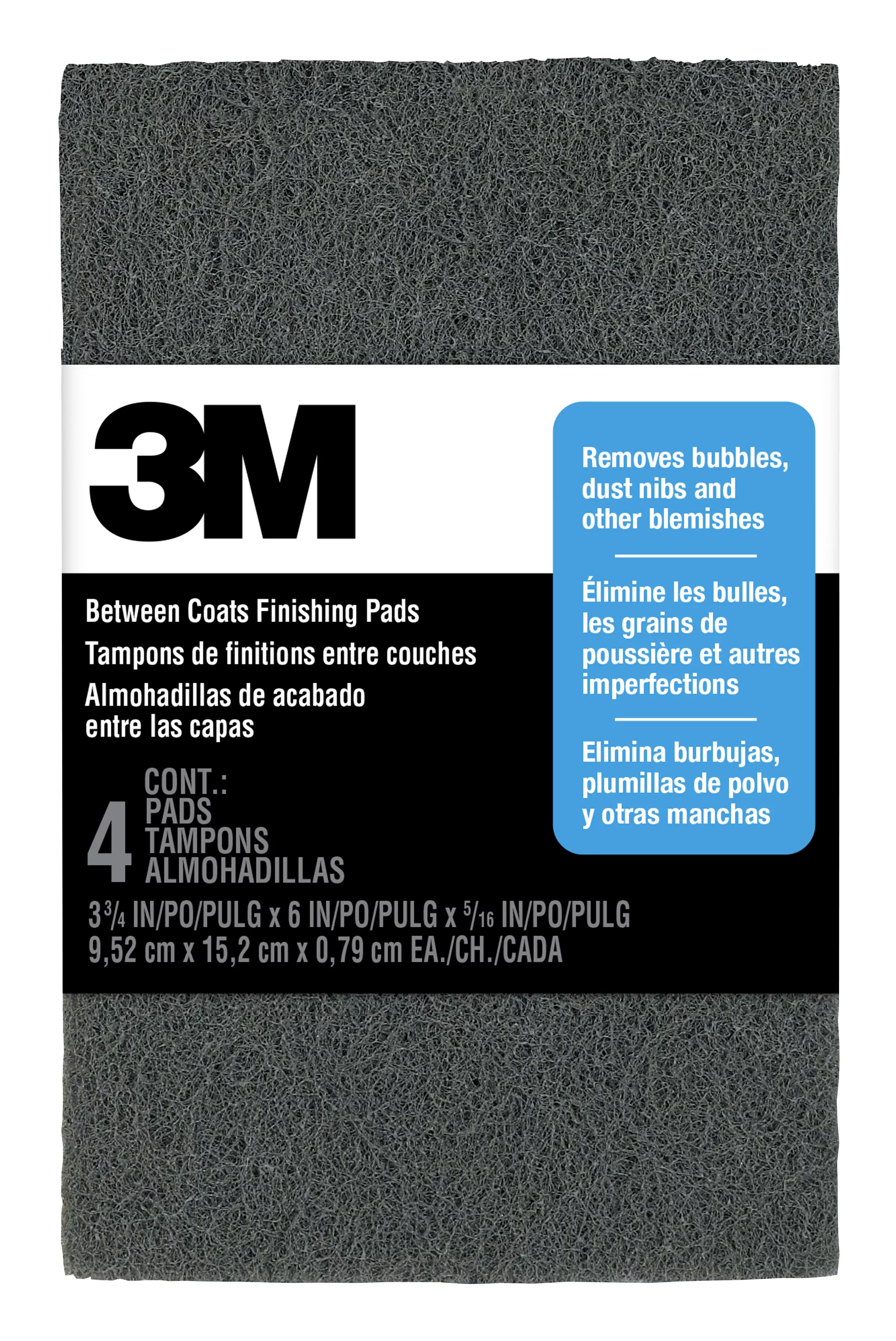 3M™ Between Coats Finishing Pad 10144NA4PK, 6 in x 3 3/4 in x 5/16 in, Replaces 00 Steel Wool, 4 pads/pk, 6 pks/cs