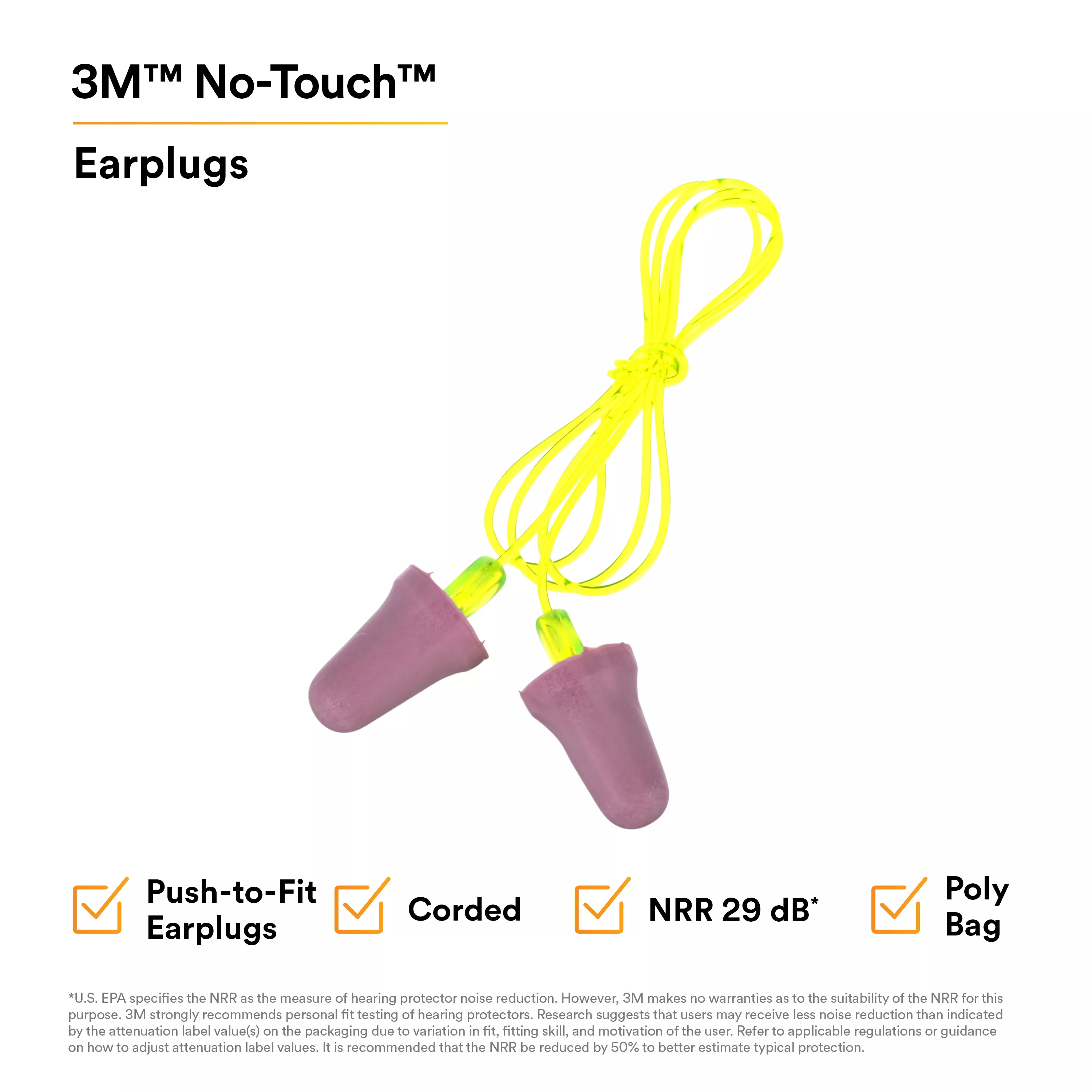 SKU 7000052722 | 3M™ No-Touch™ Push-to-Fit Earplugs P2001