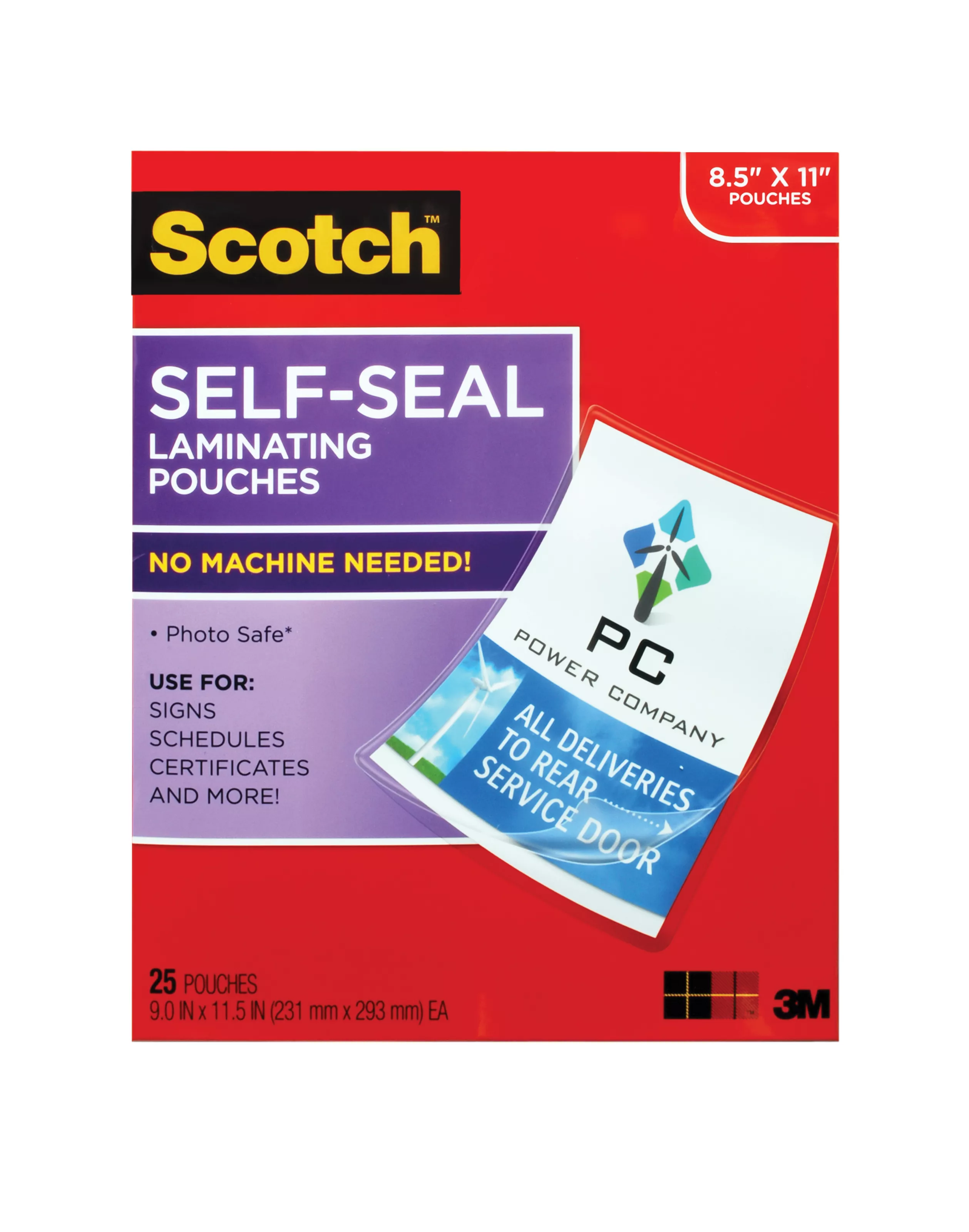 Scotch™ Self-Laminating Document Pouches LS854WC, 9-1/16 in x 11.5 in (231 mm x 293 mm)