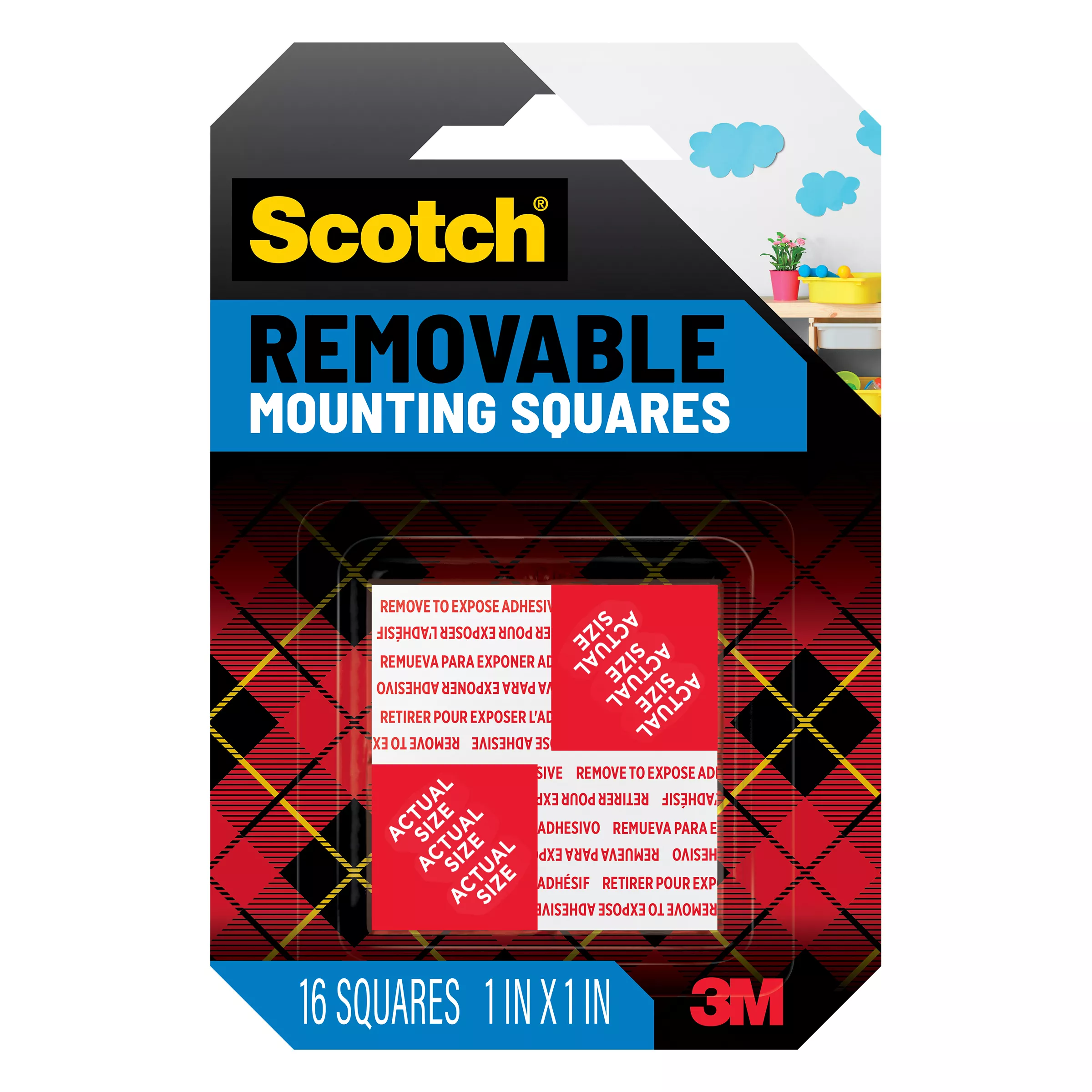 Scotch® Removable Double-Sided Mounting Squares 108S-SQ-16, 1 in x 1 in (2.54 cm x 2.54 cm) 16/pk