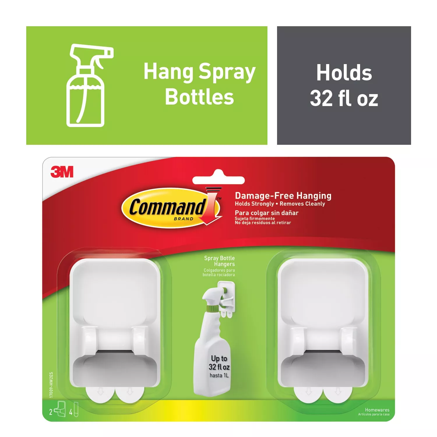 Command™ Spray Bottle Hangers 17009-HW2ES, 2 pack