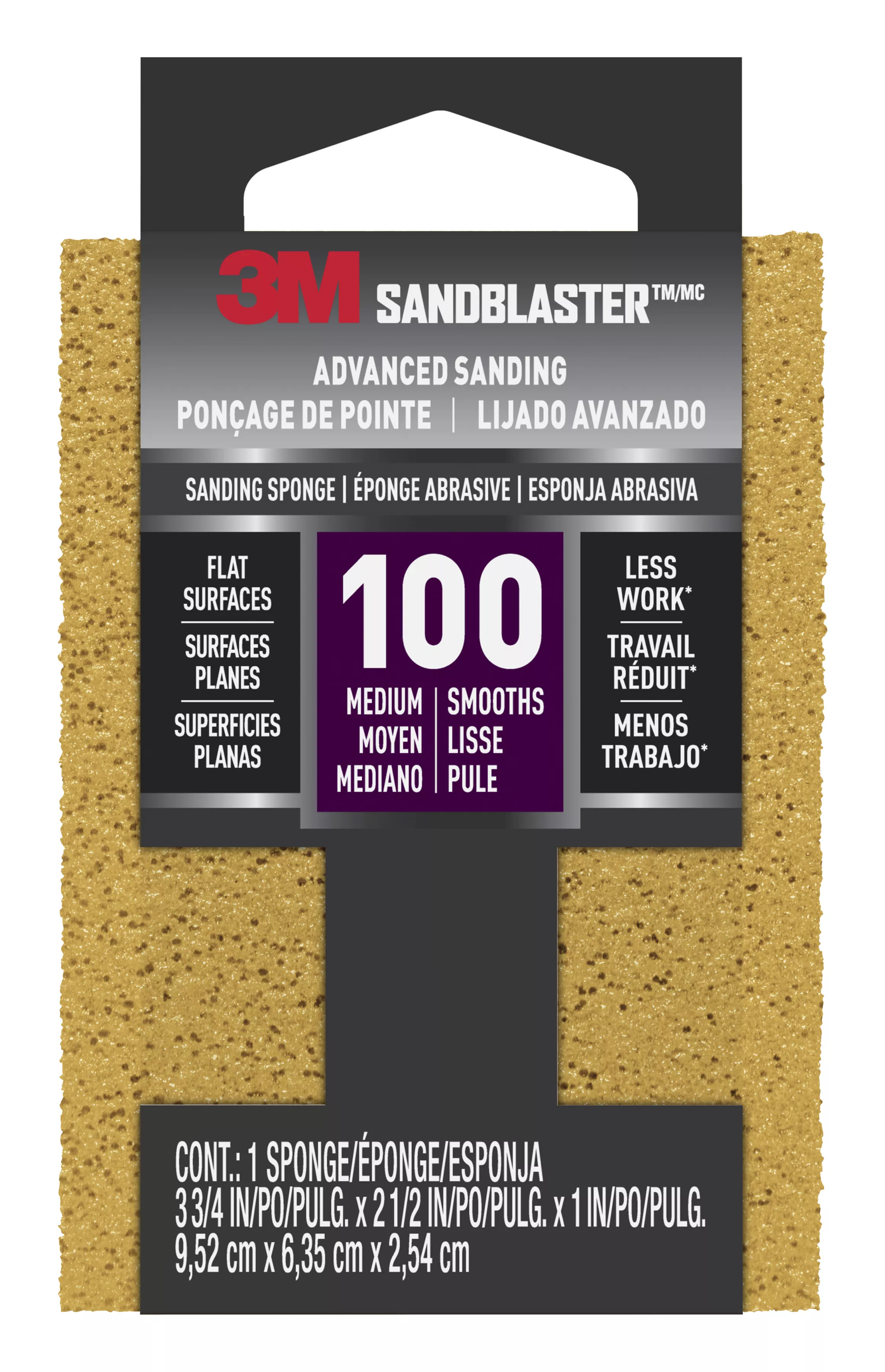 3M™ SandBlaster™ Advanced Sanding Sanding Sponge, 20908-100 ,100 grit, 3 3/4 in x 2 1/2 x 1 in, 1/pk