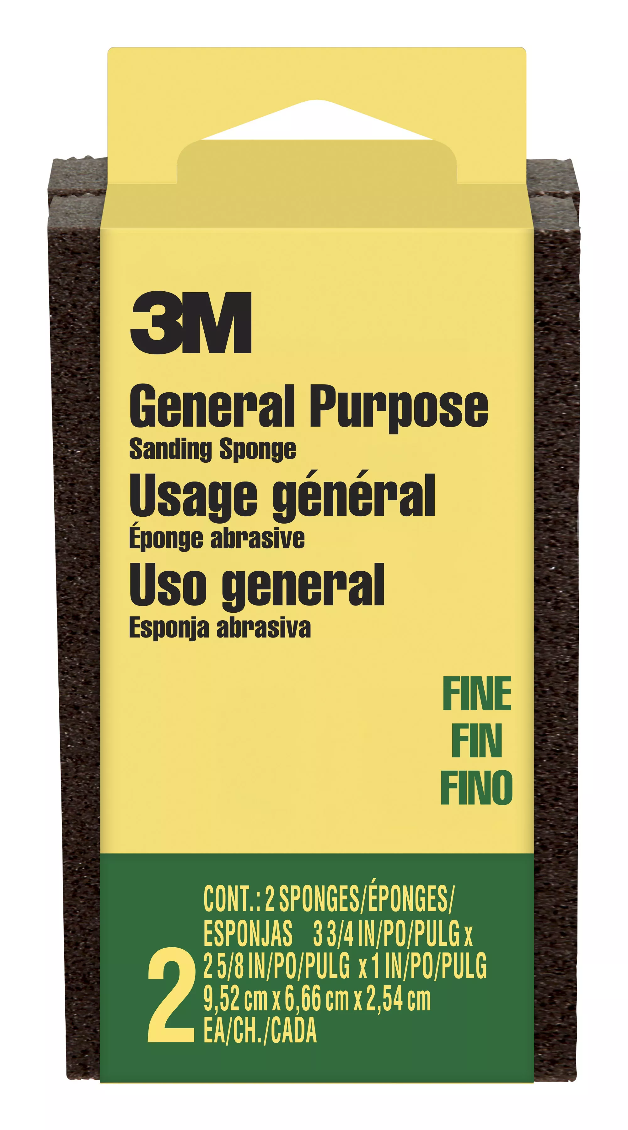 3M™ Sanding Sponge CP-001-2P, Block, 3 3/4 in x 2 5/8 in x 1 in, Fine, 12 pk/cs