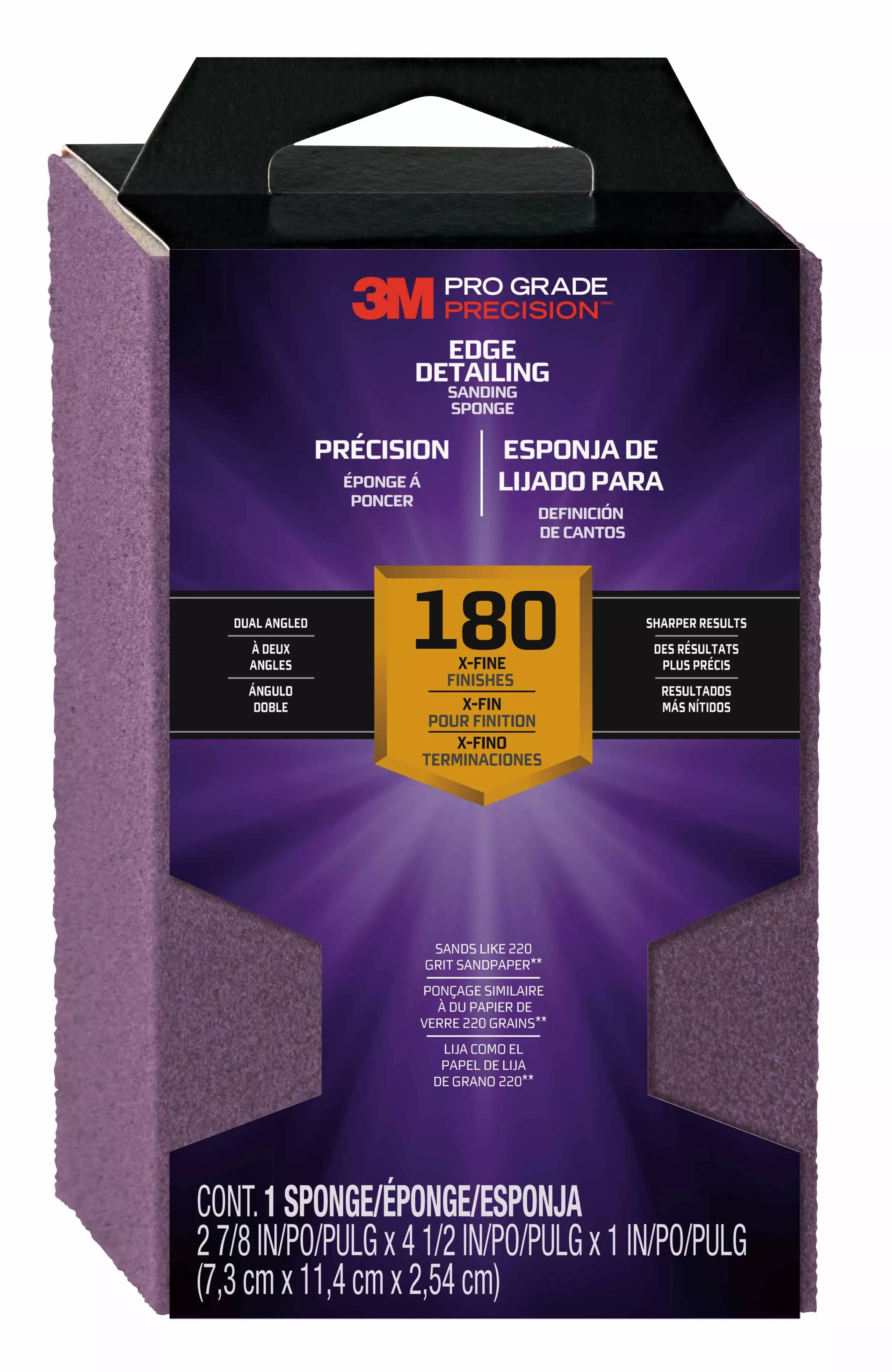 SKU 7100242591 | 3M™ Pro Grade Precision™ Edge Detailing Dual Angle Sanding Sponge 24302TRI-XF-DA