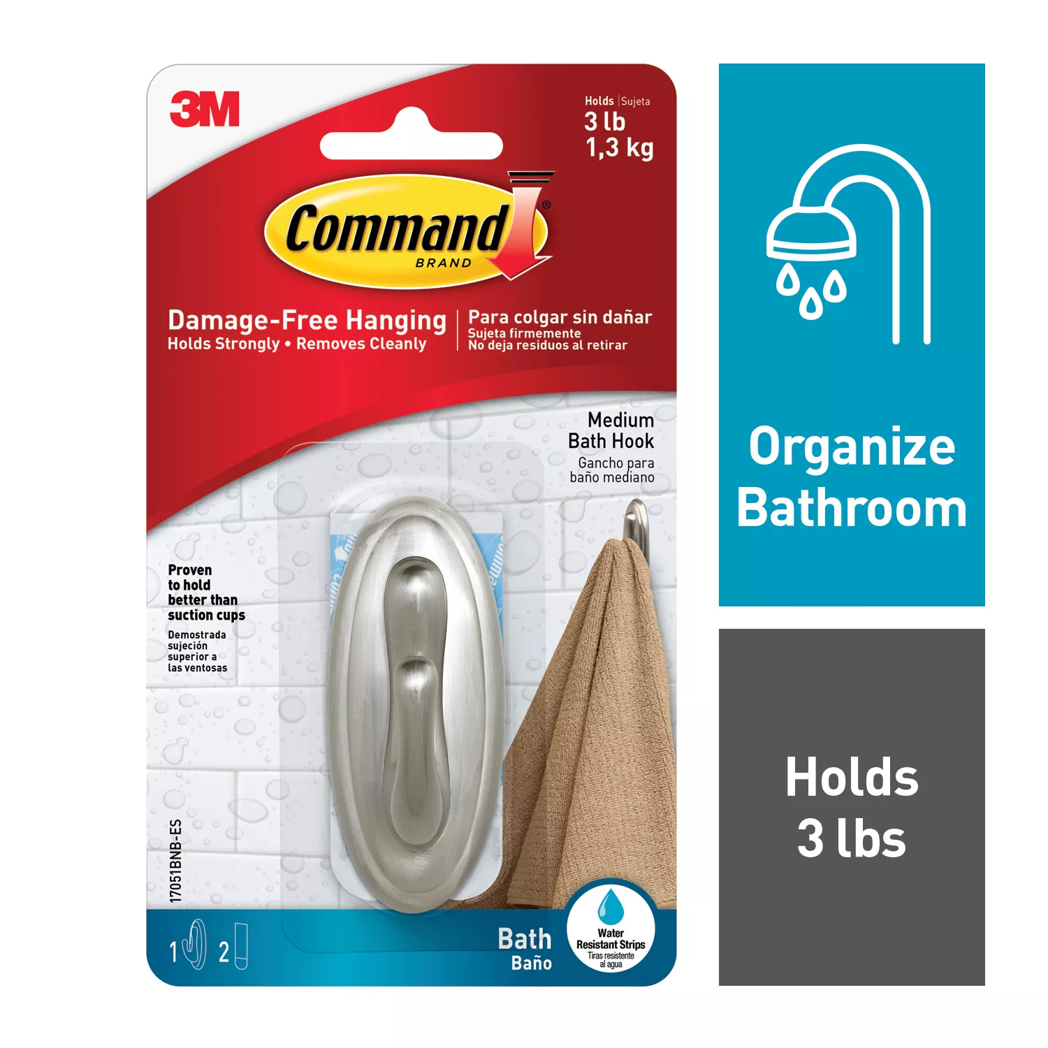 Command™ Traditional Hook 17051BN-B Medium Brushed Nickel