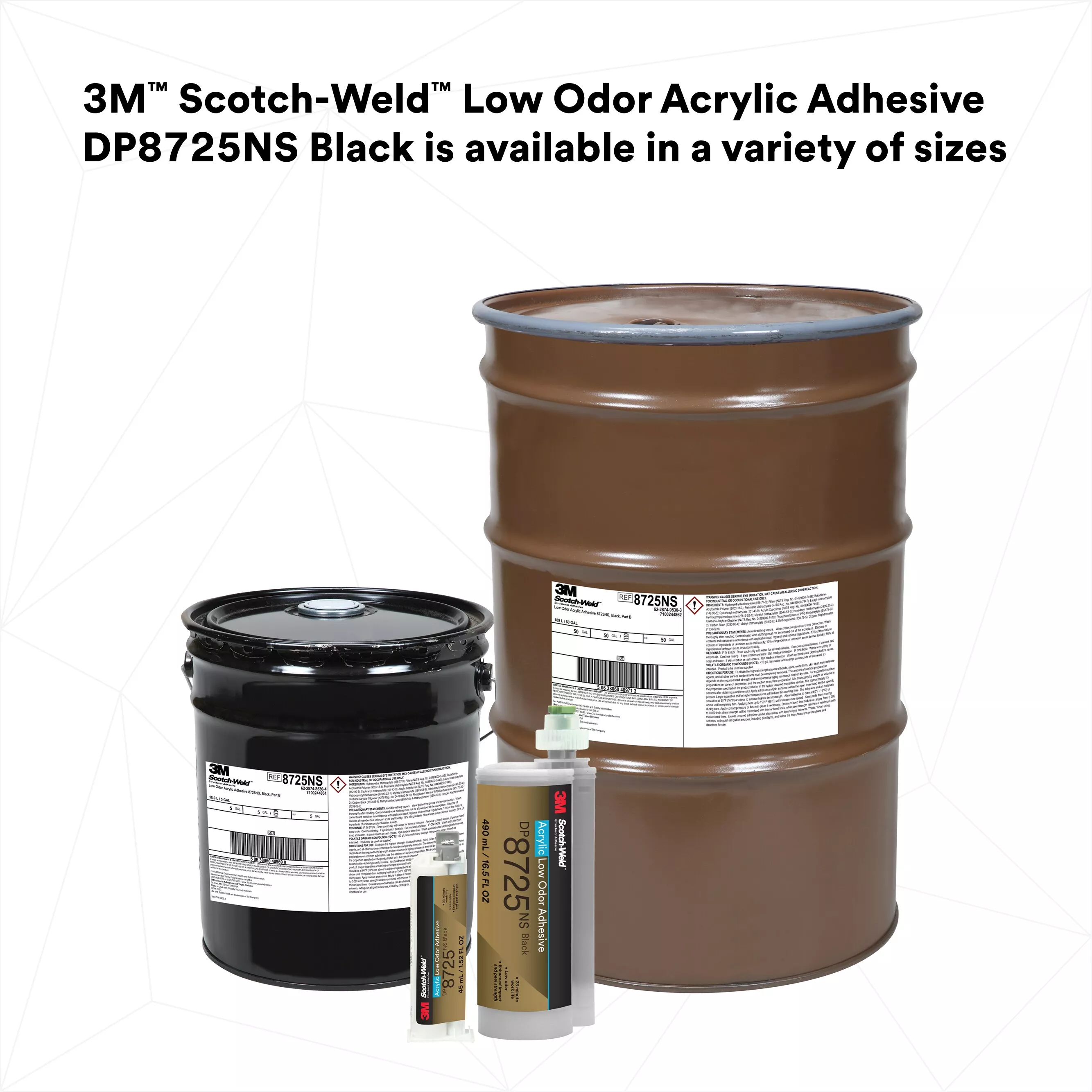 SKU 7100244858 | 3M™ Scotch-Weld™ Low Odor Acrylic Adhesive DP8725NS