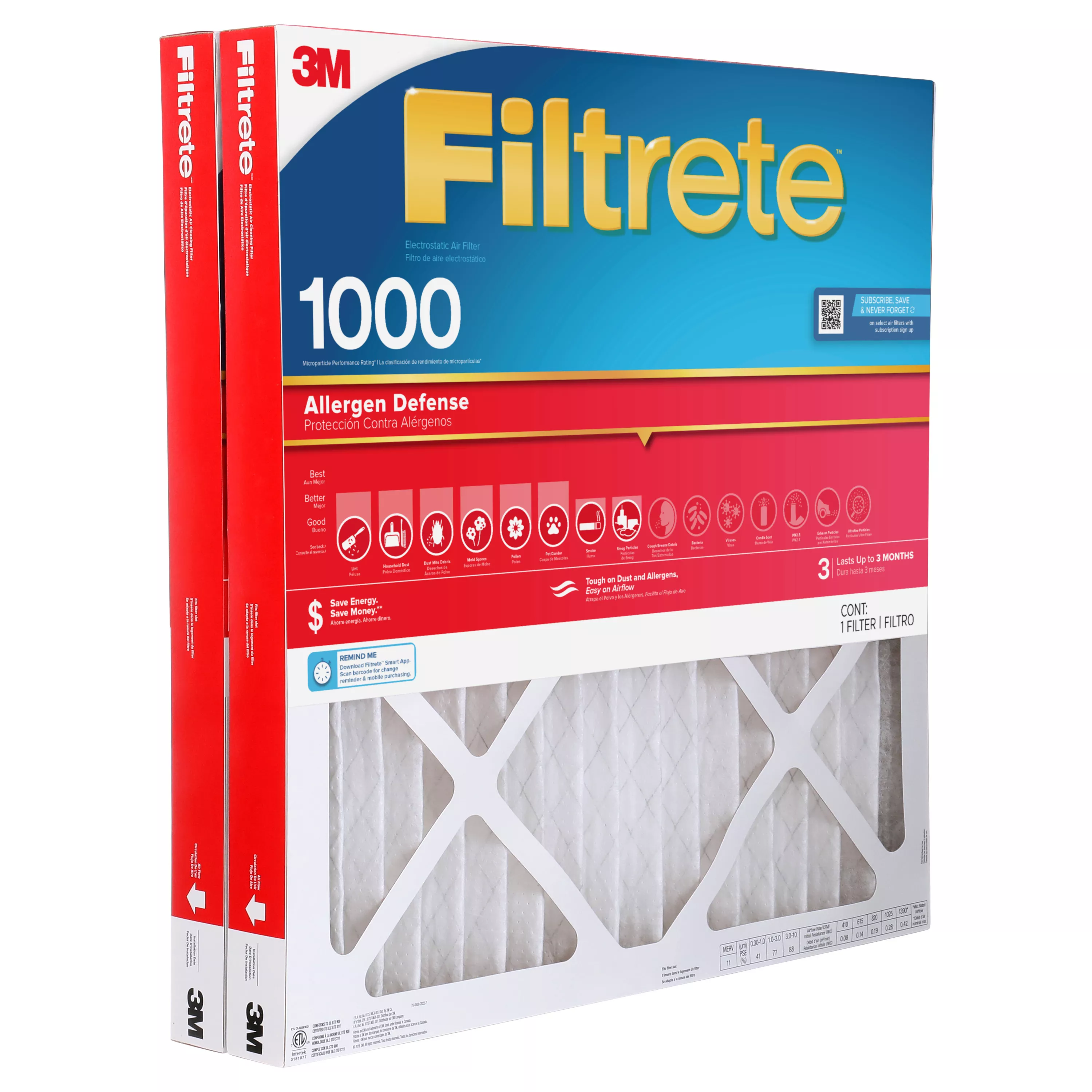 Filtrete™ Electrostatic Air Filter 1000 MPR NADP02-2IN-4, 20 in x 20 in x 2 in (50.8 cm x 50.8 cm x 5 cm)