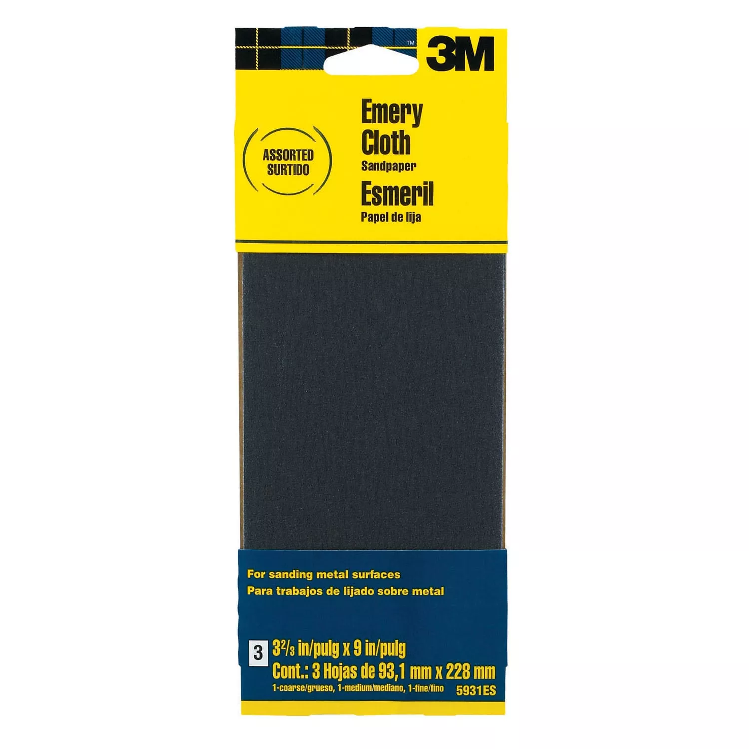 3M™ Emery Cloth Sanding Sheets 5931ES, 3 2/3 in x 9 in, Assorted grit, 3/pk, 20 pks/cs
