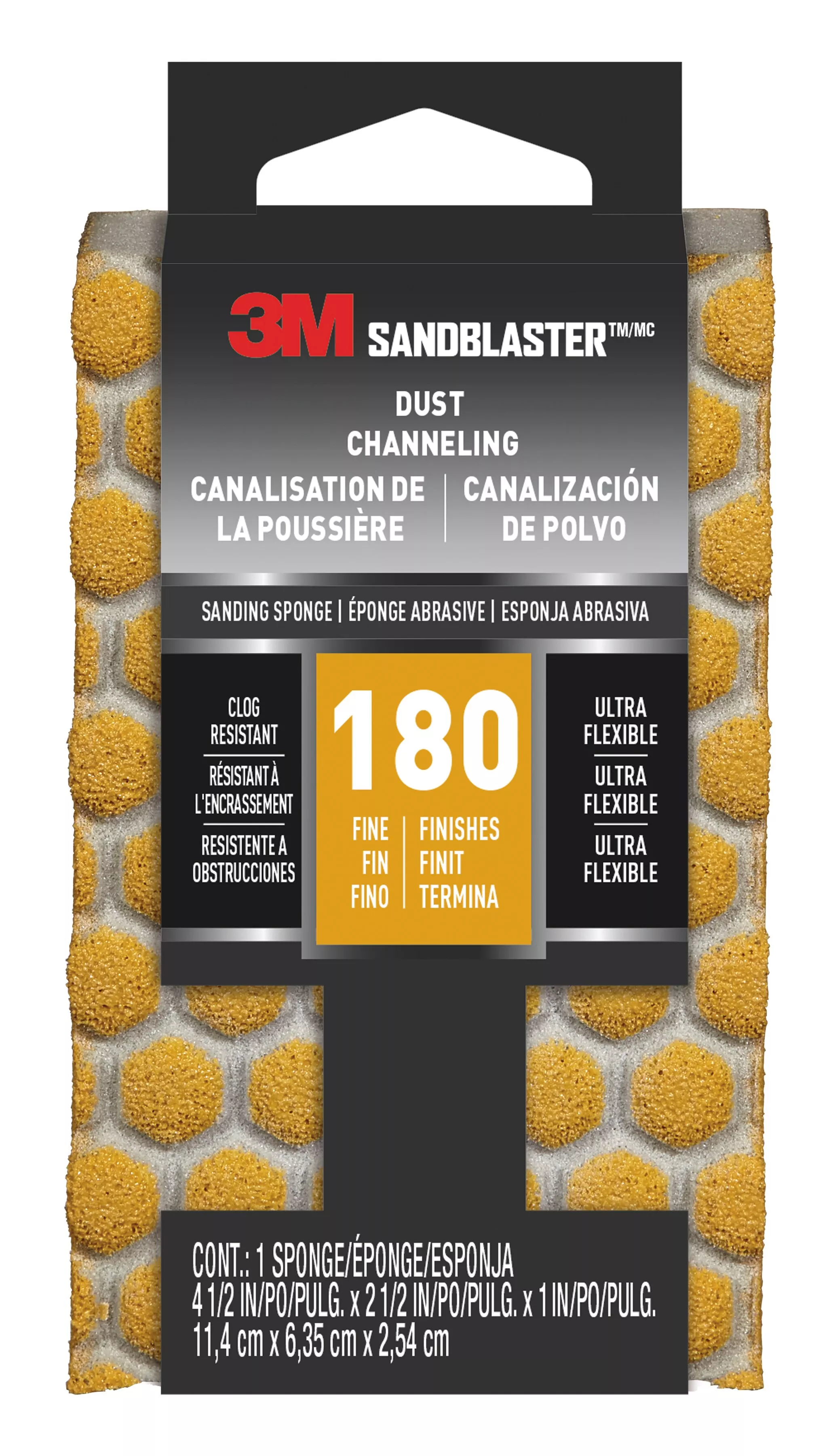 3M™ SandBlaster™ DUST CHANNELING Sanding Sponge, 20907-180-UFS ,180
grit, 4 1/2 in x 2 1/2 x 1 in, 1/pk