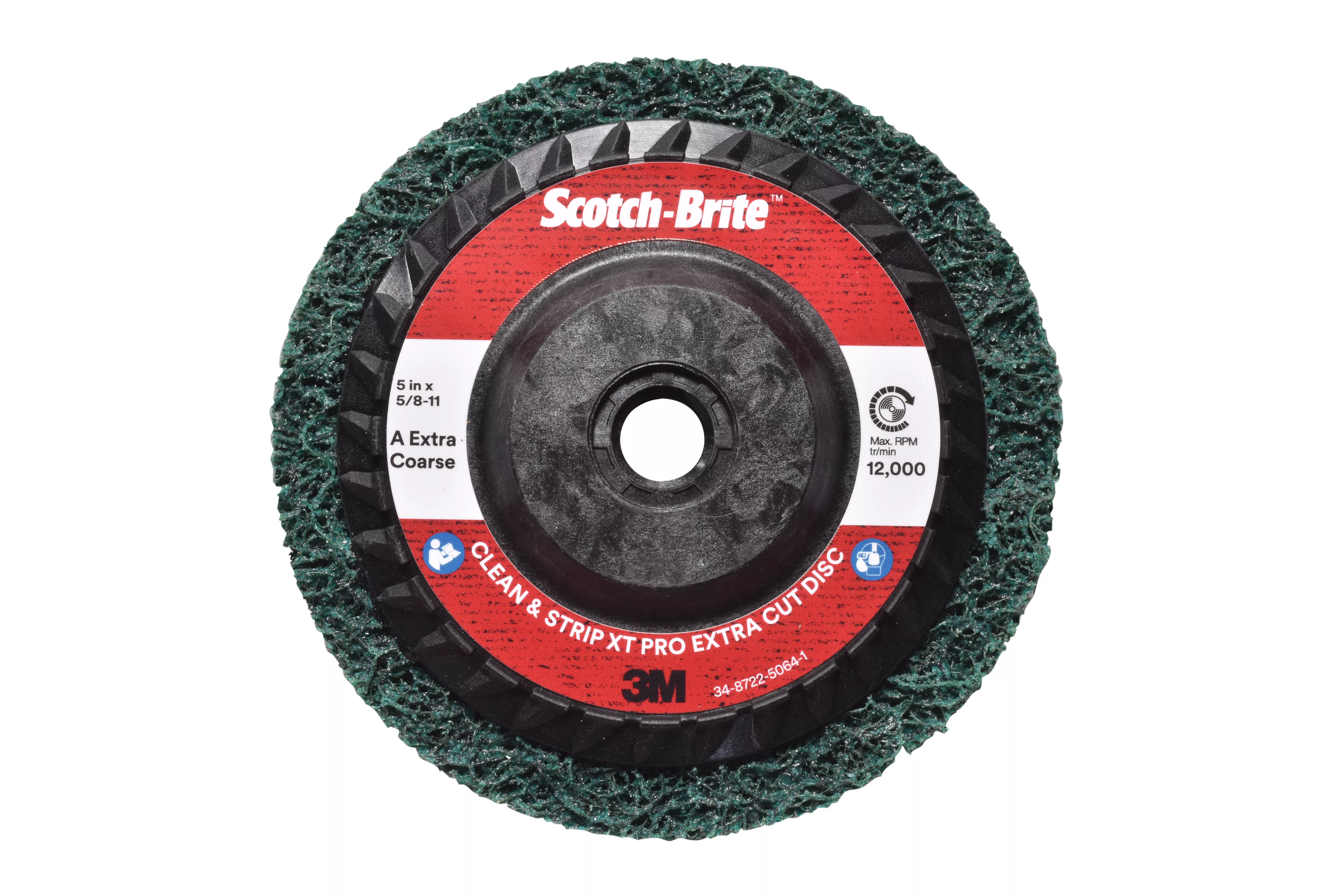 Scotch-Brite™ Clean and Strip XT Pro Extra Cut Disc, XC-DC, A/O Extra Coarse, Green, 5 in x 5/8 in-11, Type 27, 10 ea/Case