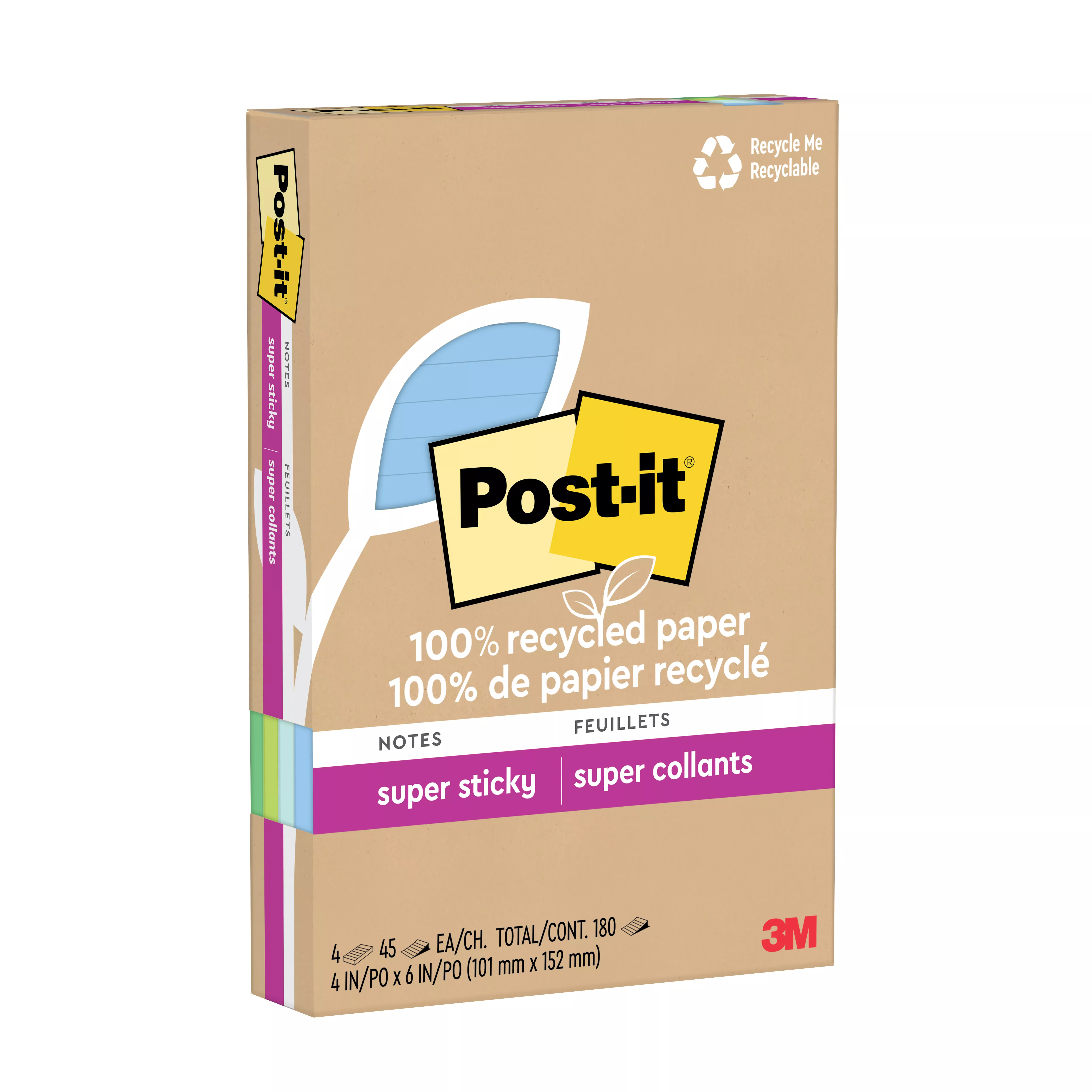 SKU 7100290304 | Post-it® Super Sticky Recycled Notes 4621R-4SST