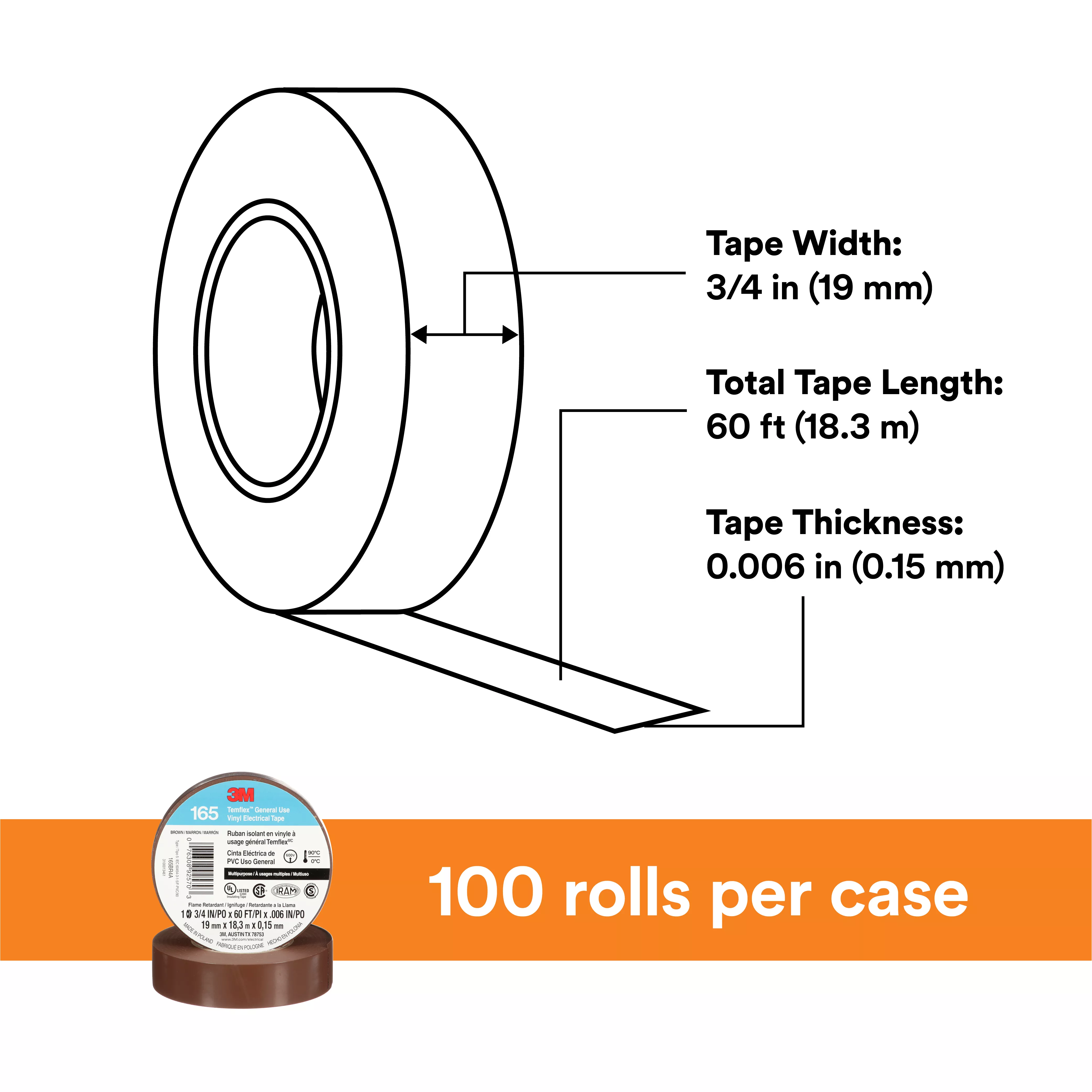 SKU 7100169191 | 3M™ Temflex™ Vinyl Electrical Tape 165