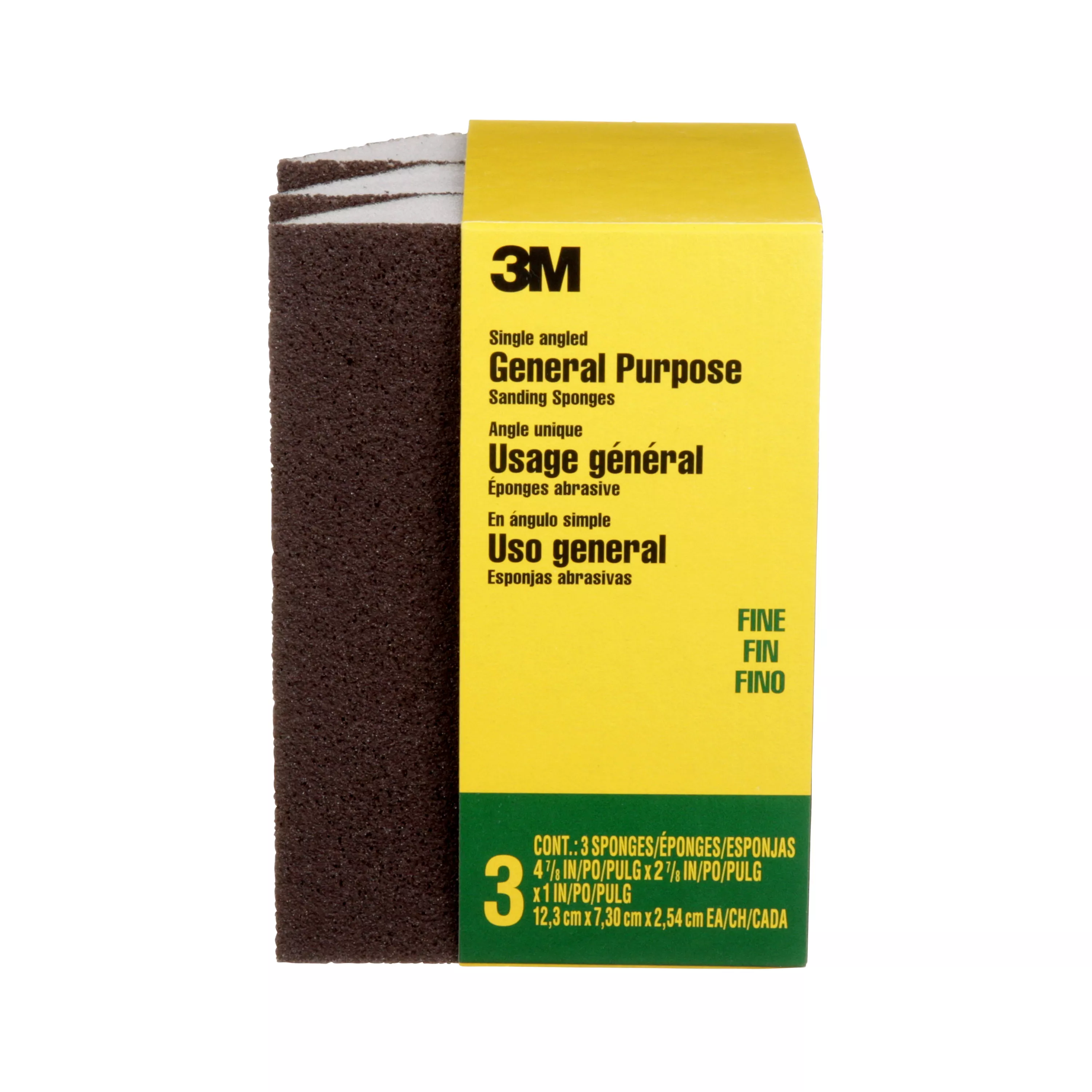 3M™ General Purpose Sanding Sponge CP040-3PK, Single Angle, 2 7/8 in x 4 7/8 in x 1 in, Fine, 3/pk, 6 pks/cs