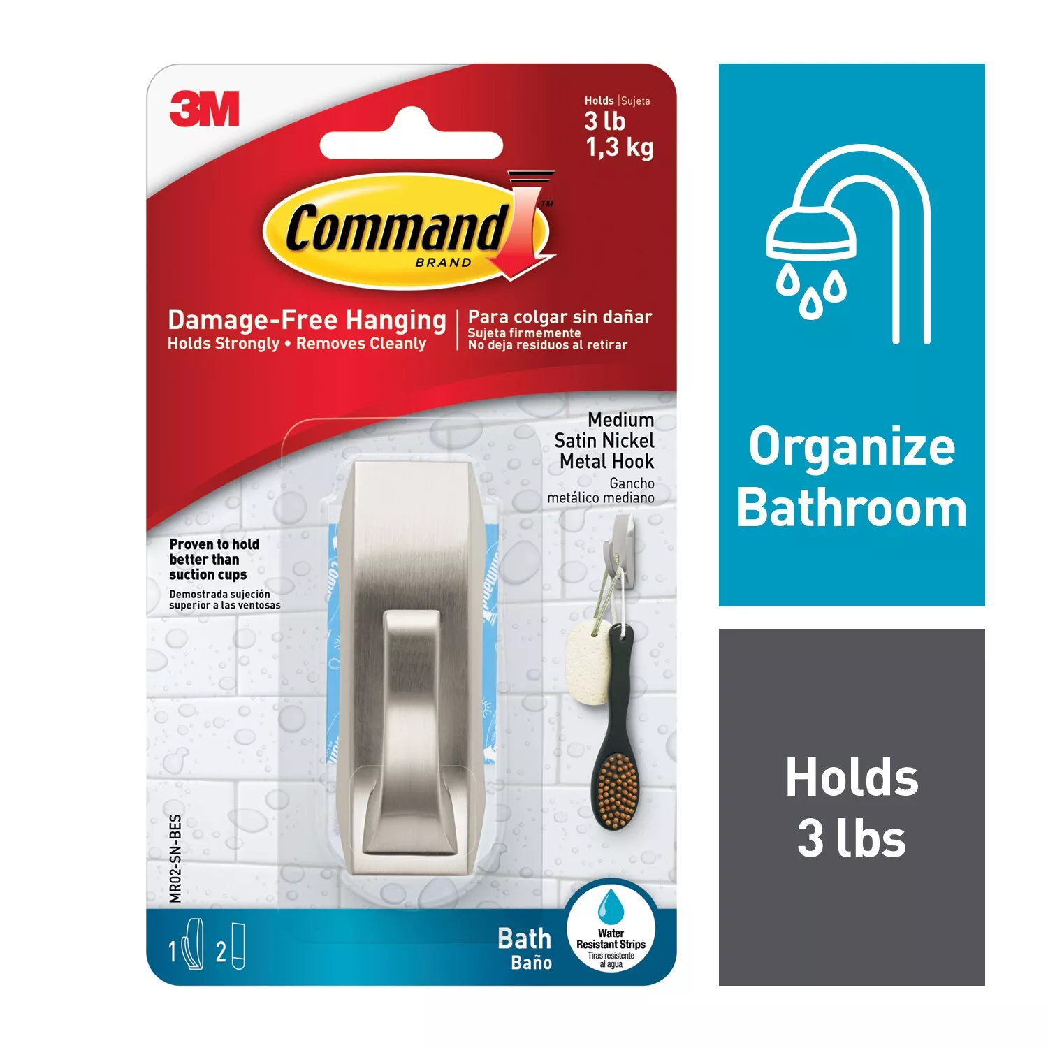 Command™ Modern Reflections Medium Hook with Water-Resistant Strips
MR02-SN-BES