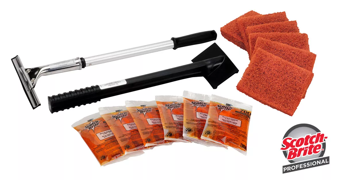 SKU 7100049397 | Scotch-Brite™ Quick Clean Griddle Cleaning System Starter Kit 710