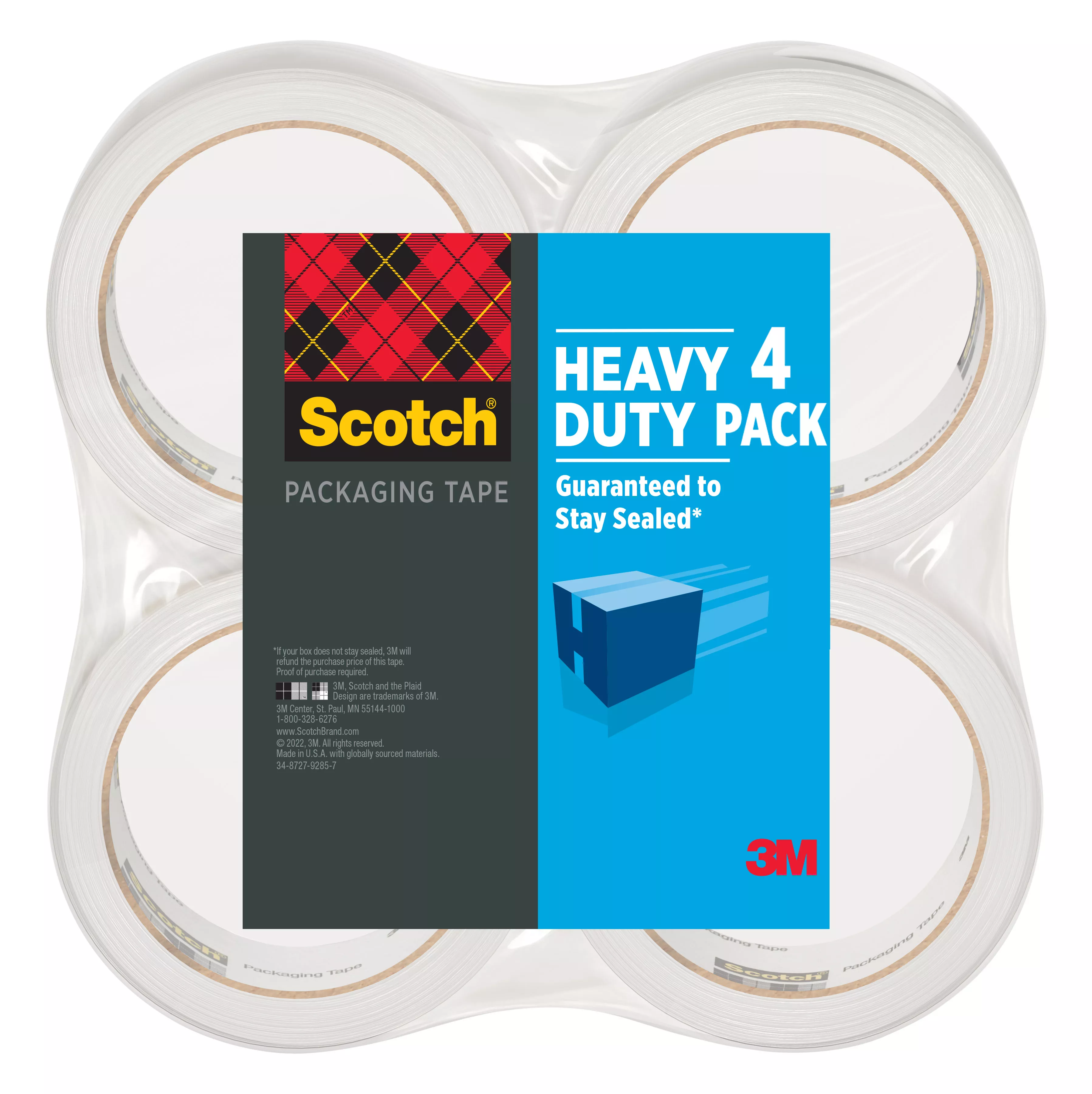 Scotch® Heavy Duty Shipping Packaging Tape 3850-4-SRM, 1.88 in x 54.6 yd (48 mm x 50 m)