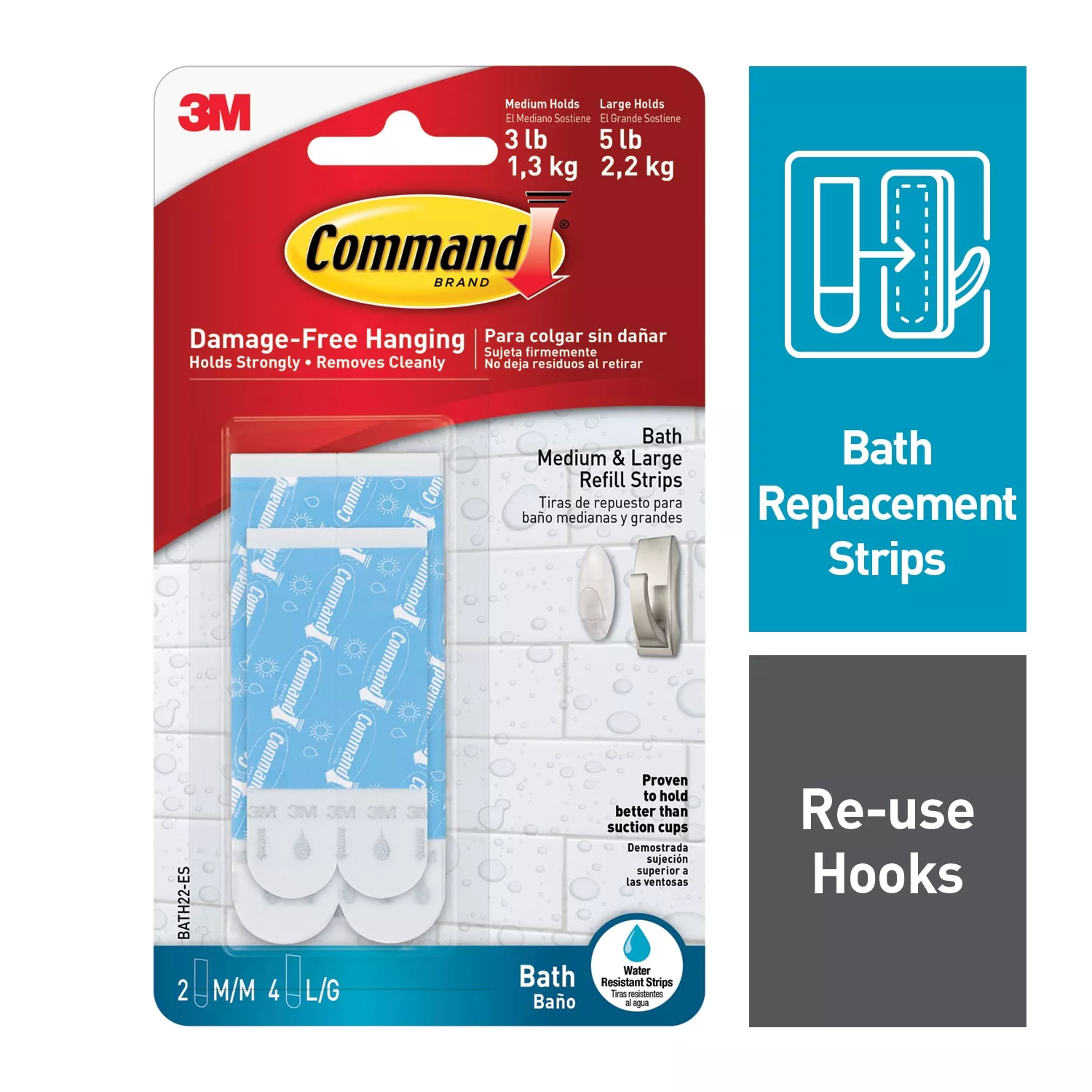 SKU 7000144764 | Command™ Water-Resistant Refill Strips-Assorted BATH22-ES