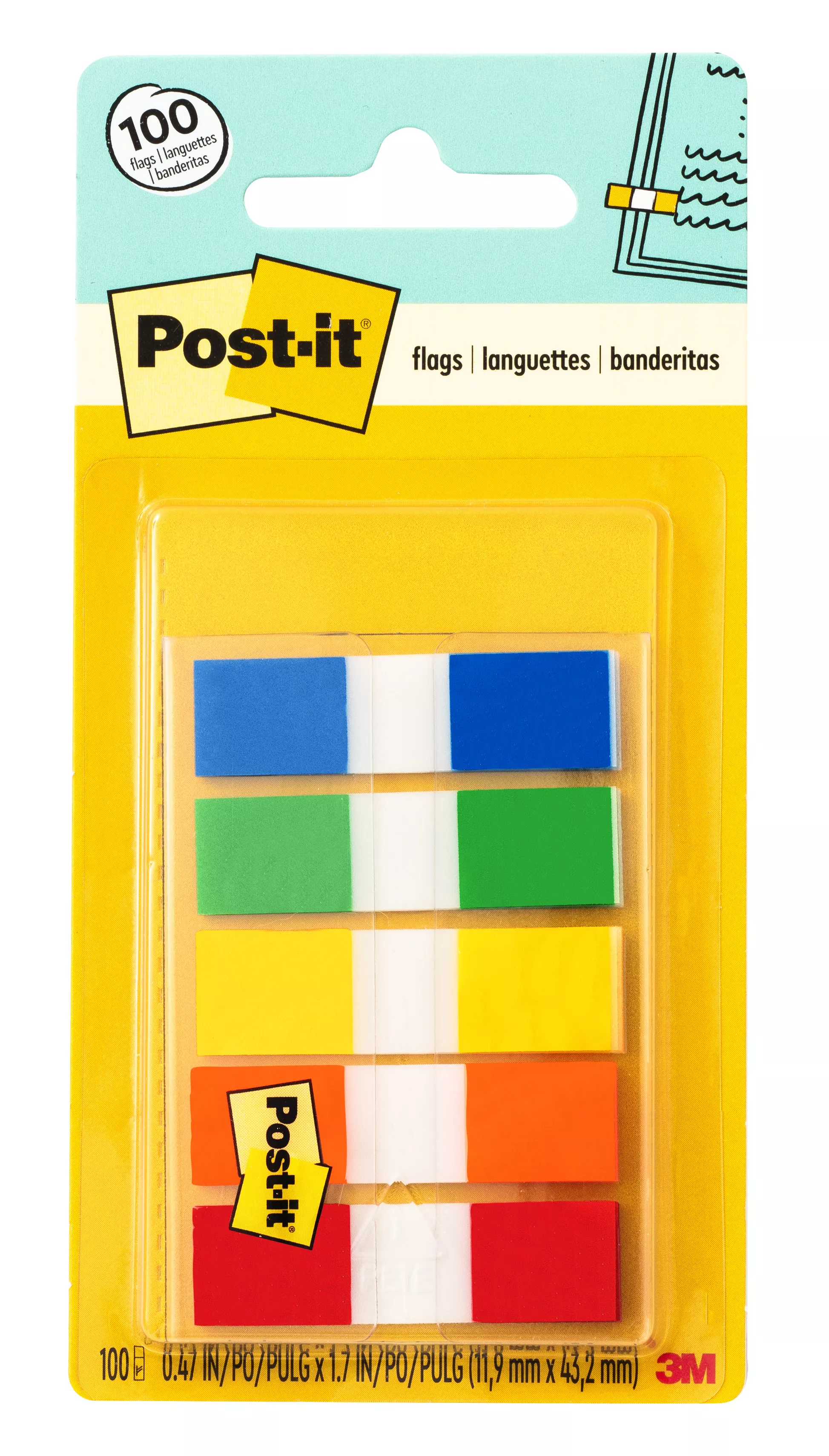 Post-it® Flags 683-5CF, 5 Colors, 0.47 in x 1.7 in, 6 Pack/Carton, 4 Carton/Case