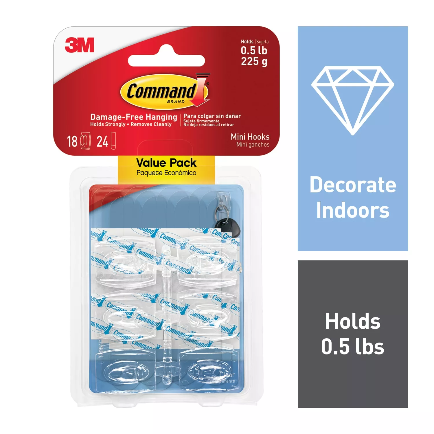 Command™ Mini Clear Hooks 17006CLR-18ES