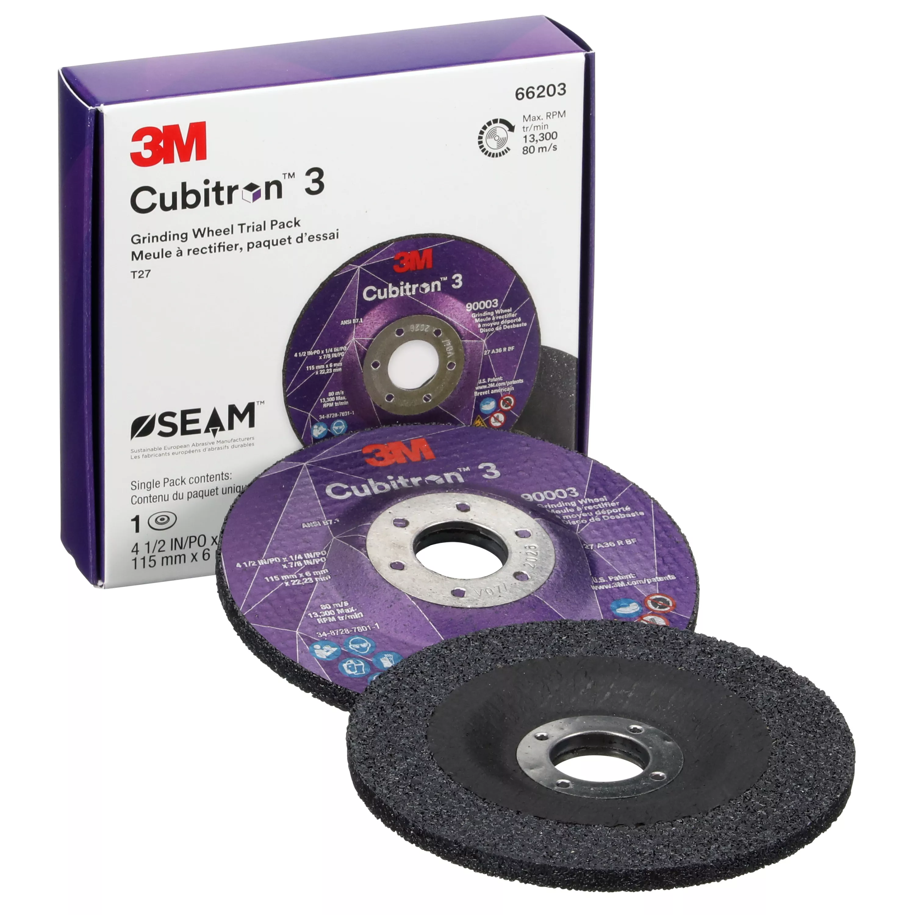 3M™ Cubitron™ 3 Depressed Center Grinding Wheel, 66203, 36+, Type 27, 4-1/2 in x 1/4 in x 7/8 in, ANSI, 10 ea/Case, Trial Pack