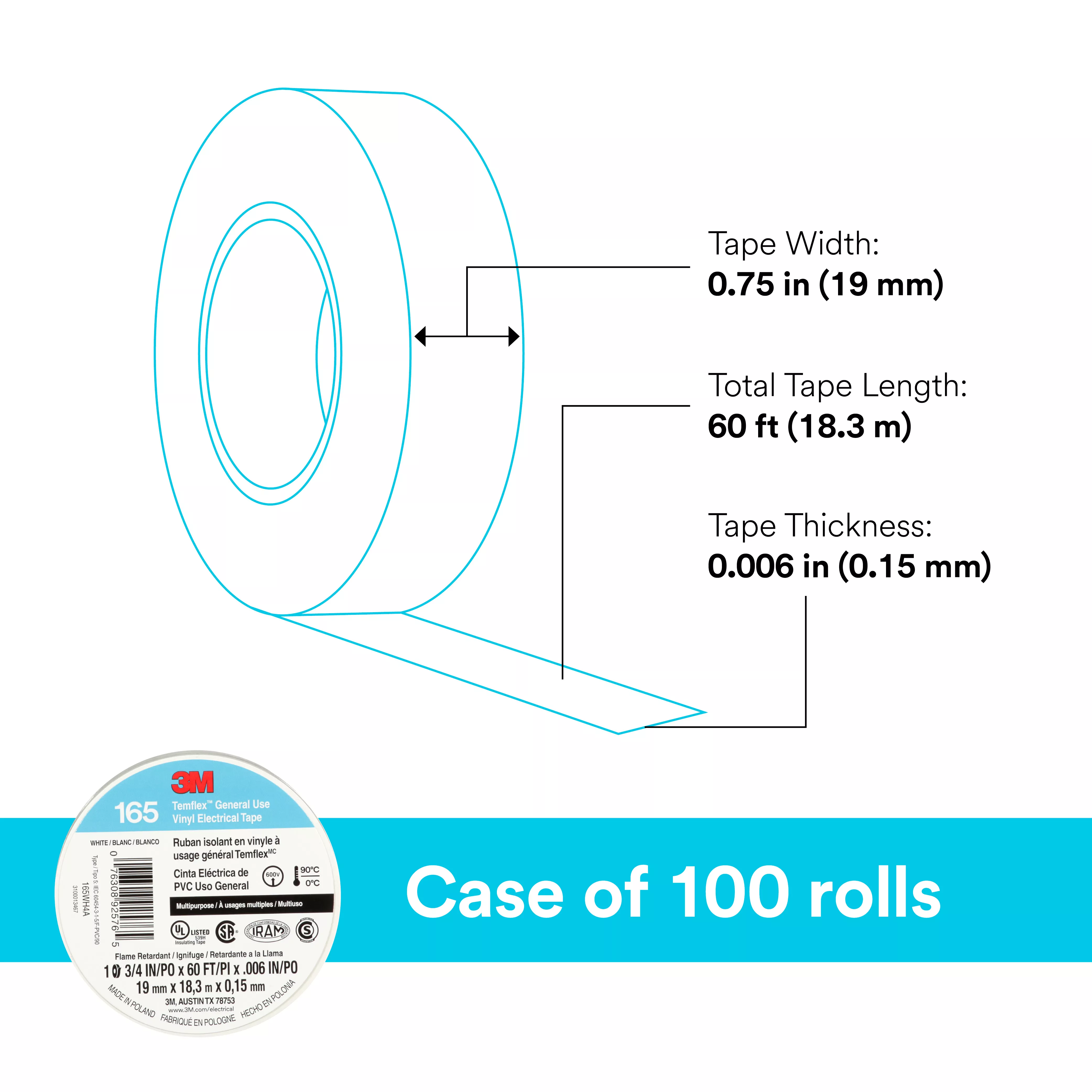 SKU 7100169491 | 3M™ Temflex™ Vinyl Electrical Tape 165