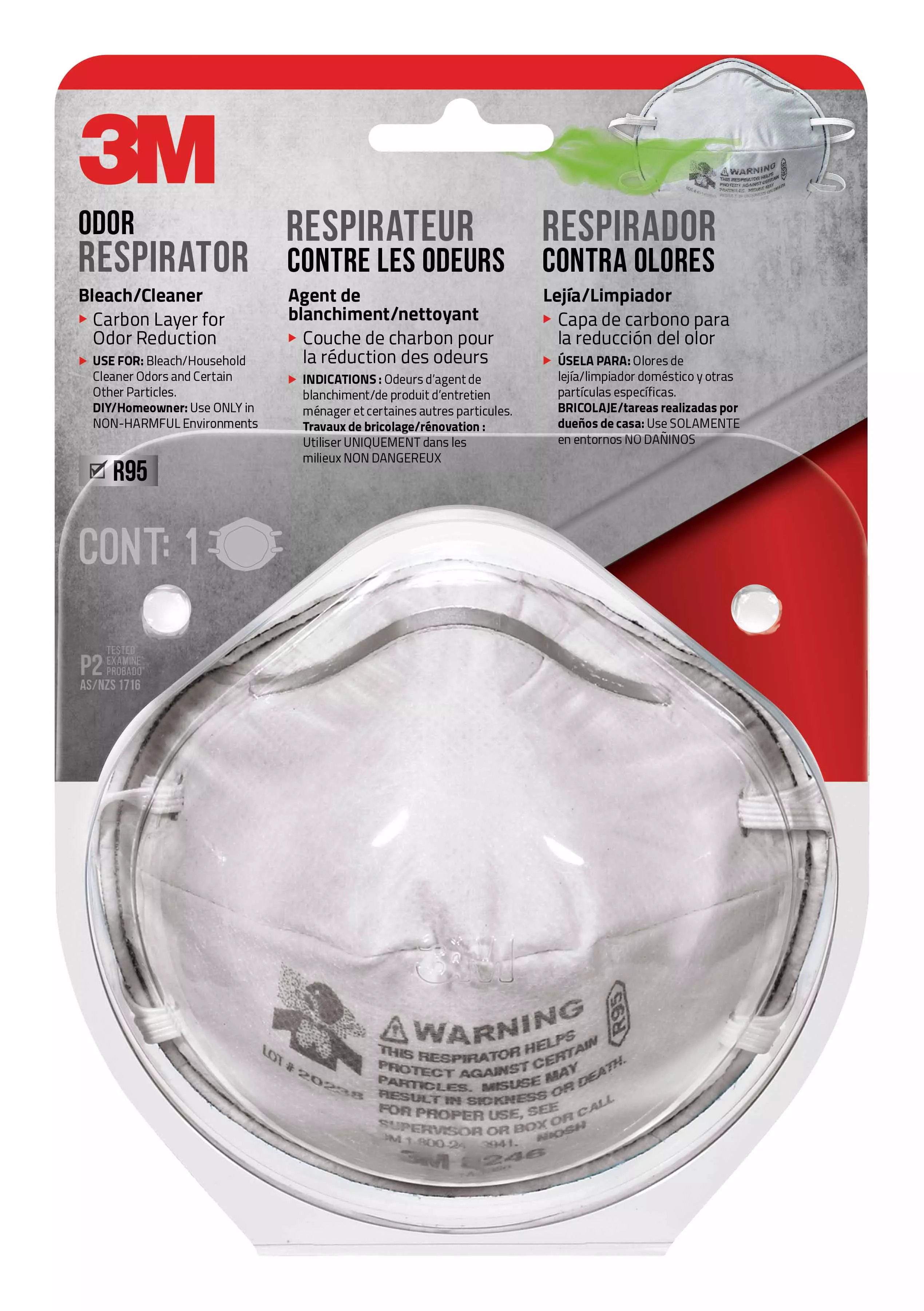 3M™ Household Cleanser Odor Respirator, 8246H1-C, 1 each/pack, 12 packs/case