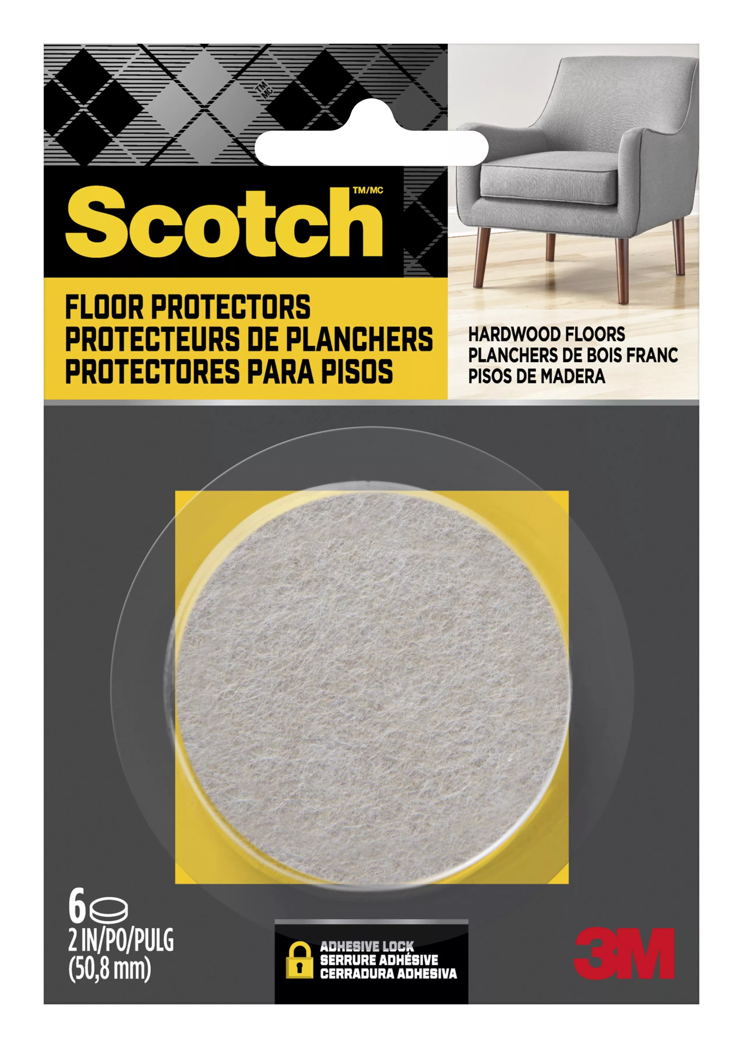 Scotch™ Round Felt Pads SP807-NA, Beige, 2 in, 6/pk