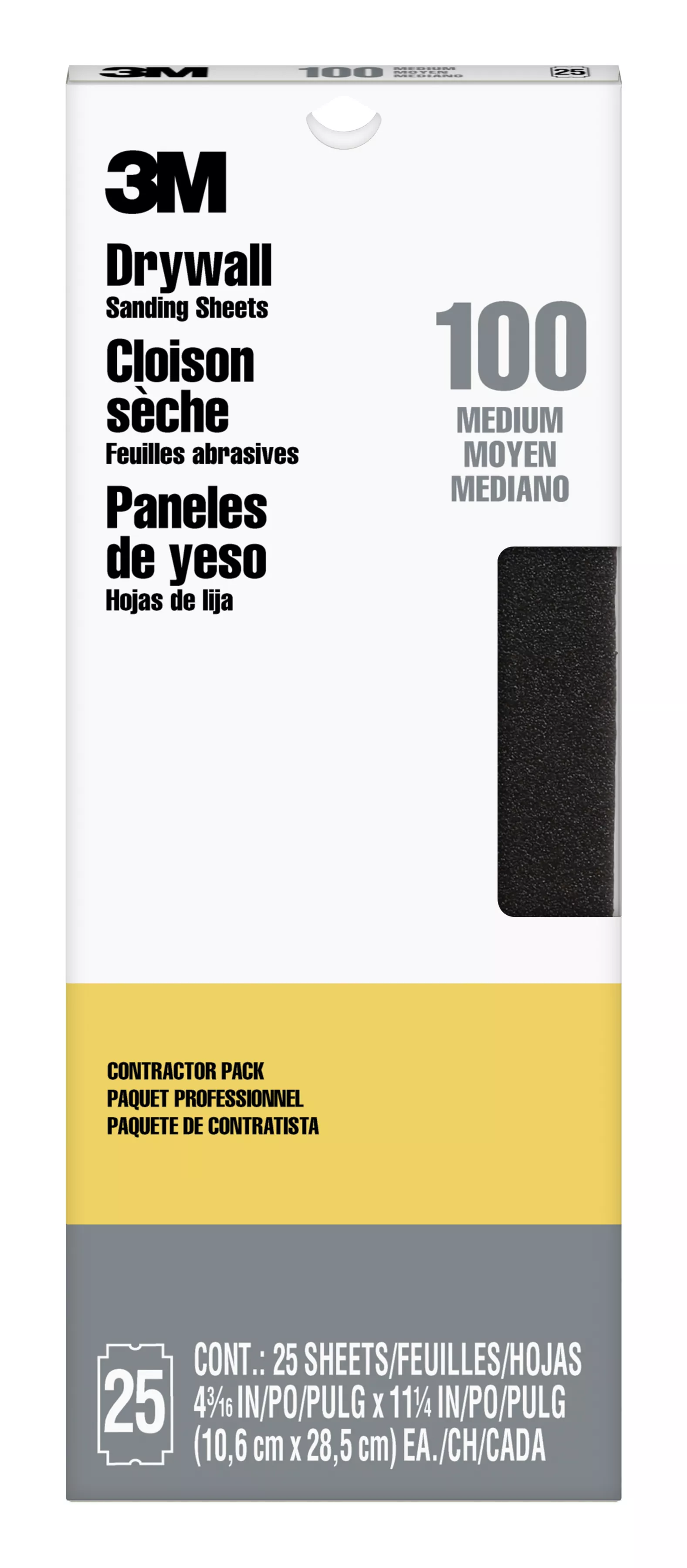 3M™ Drywall Sanding Sheet 99432NA, 4 3/16 in x 11 1/4 in, 100 grit, 25 shts/pk, 10 pks/cs