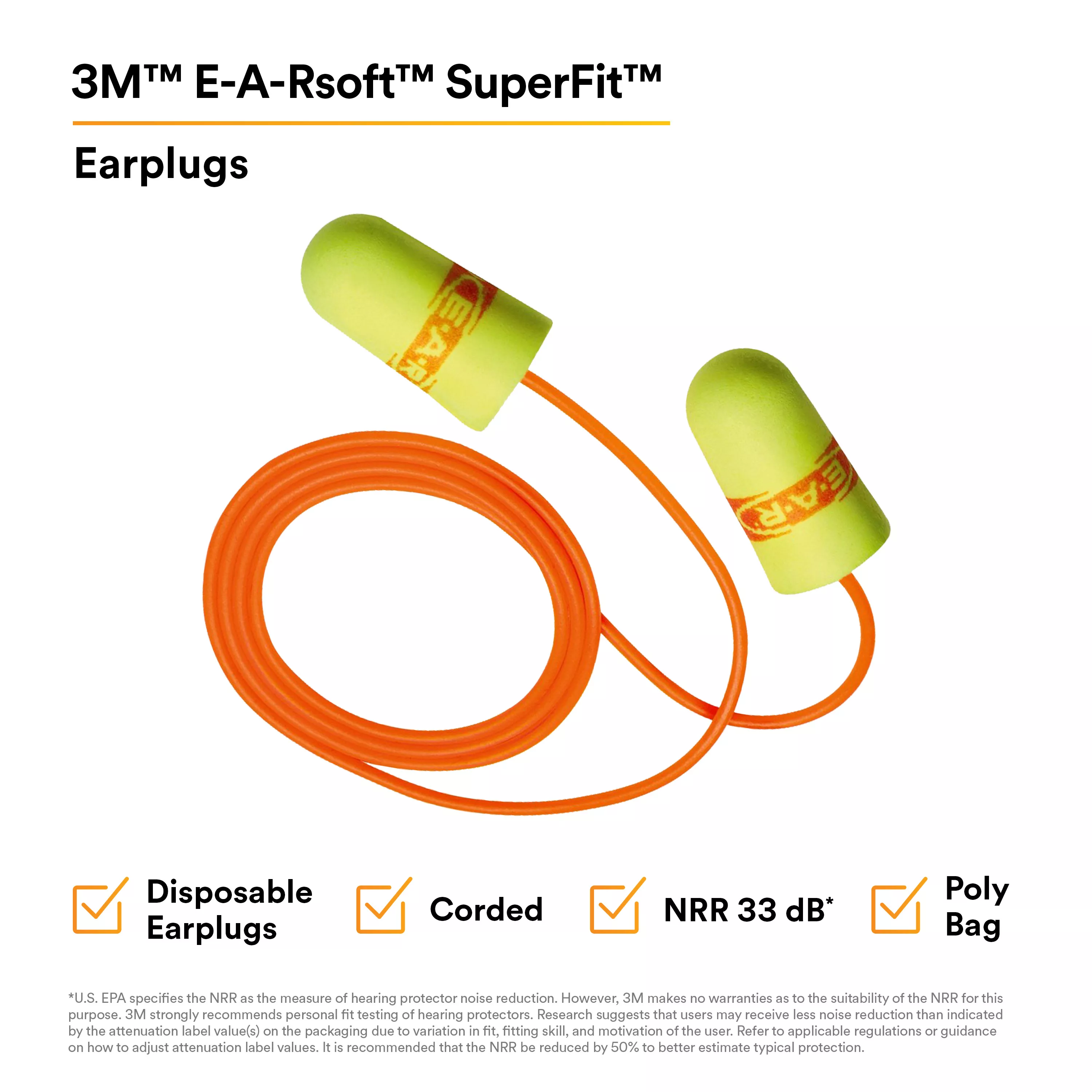 SKU 7000002307 | 3M™ E-A-Rsoft™ SuperFit™ Earplugs 311-1254