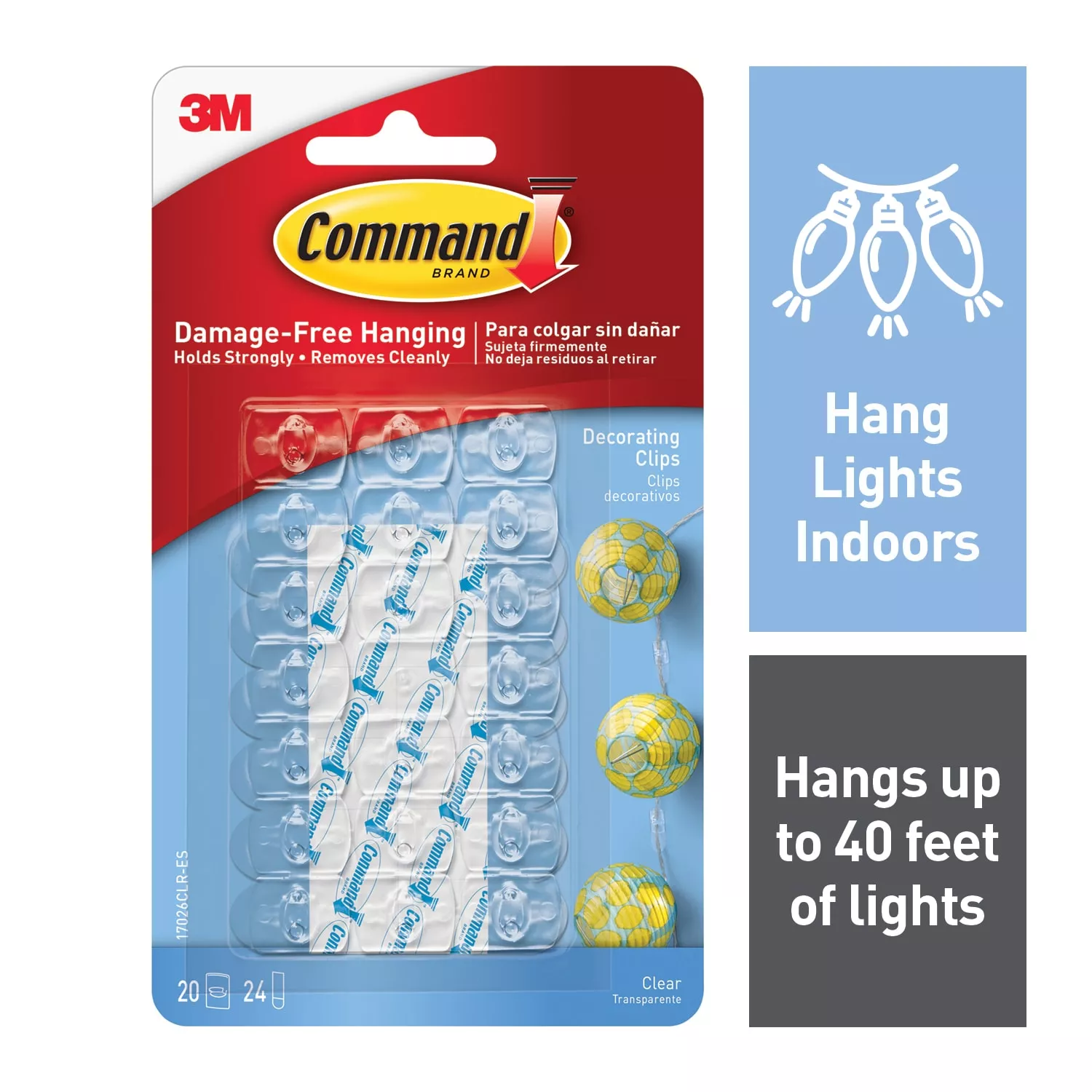 Command™ Clear Decorating Clips 17026CLR, 20 Clips, 24 Strips/Pack,
6/Bags, 36 Packs/Case