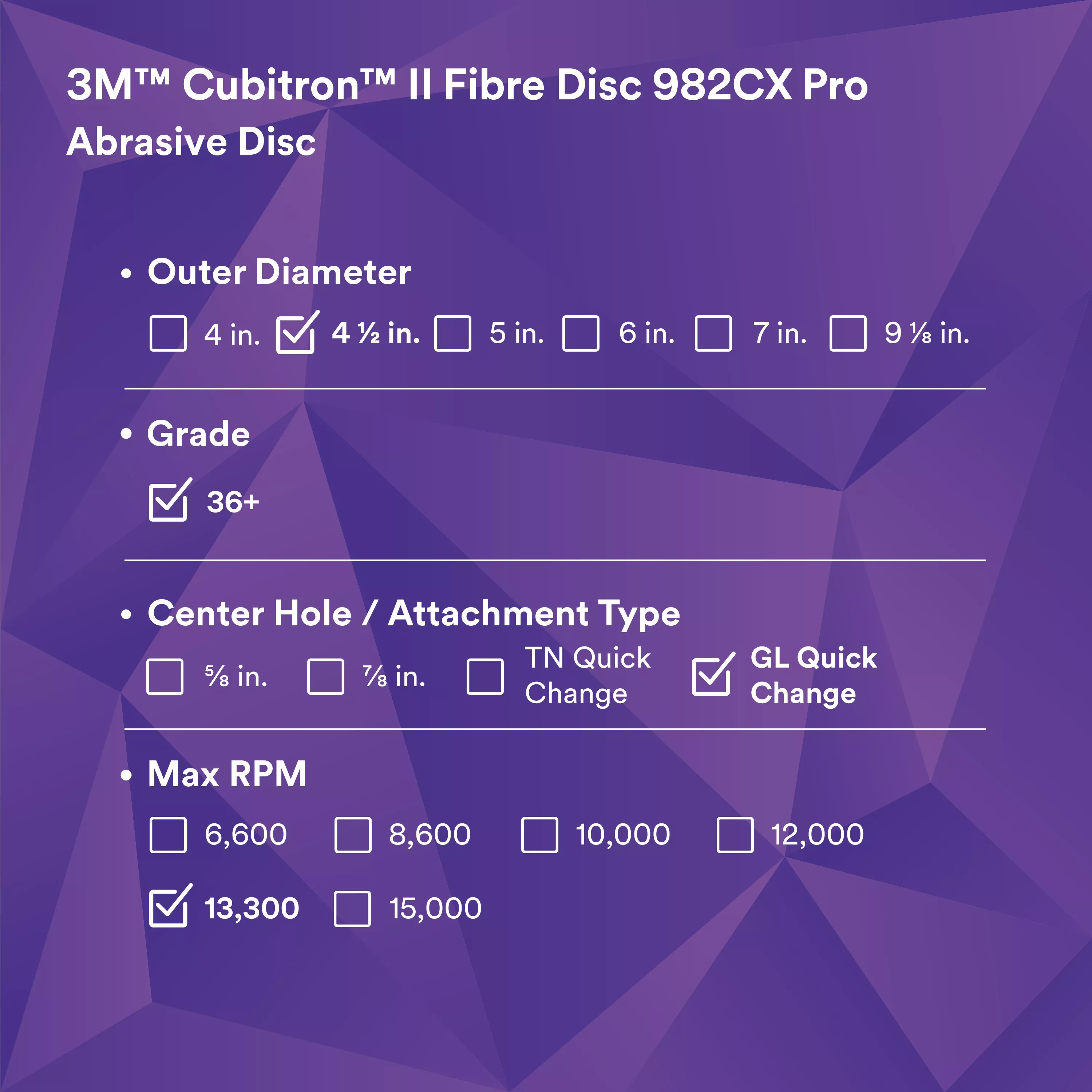 SKU 7100242572 | 3M™ Cubitron™ II Fibre Disc 982CX Pro