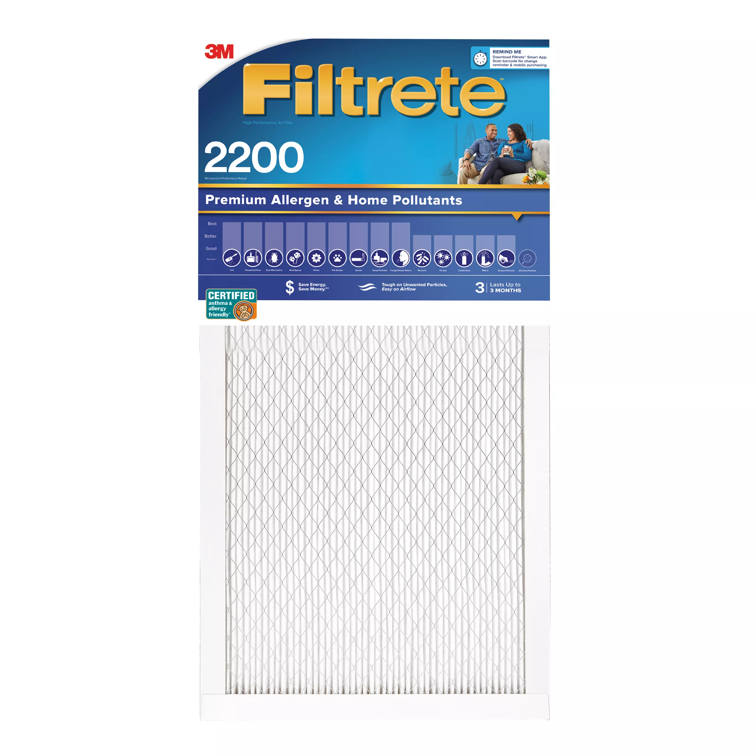 Filtrete™ Premium Allergen & Home Pollutants Air Filter 2200 MPR EA22-4, 20 in x 30 in x 1 in (50.8 cm x 76.2 cm x 2.5 cm)