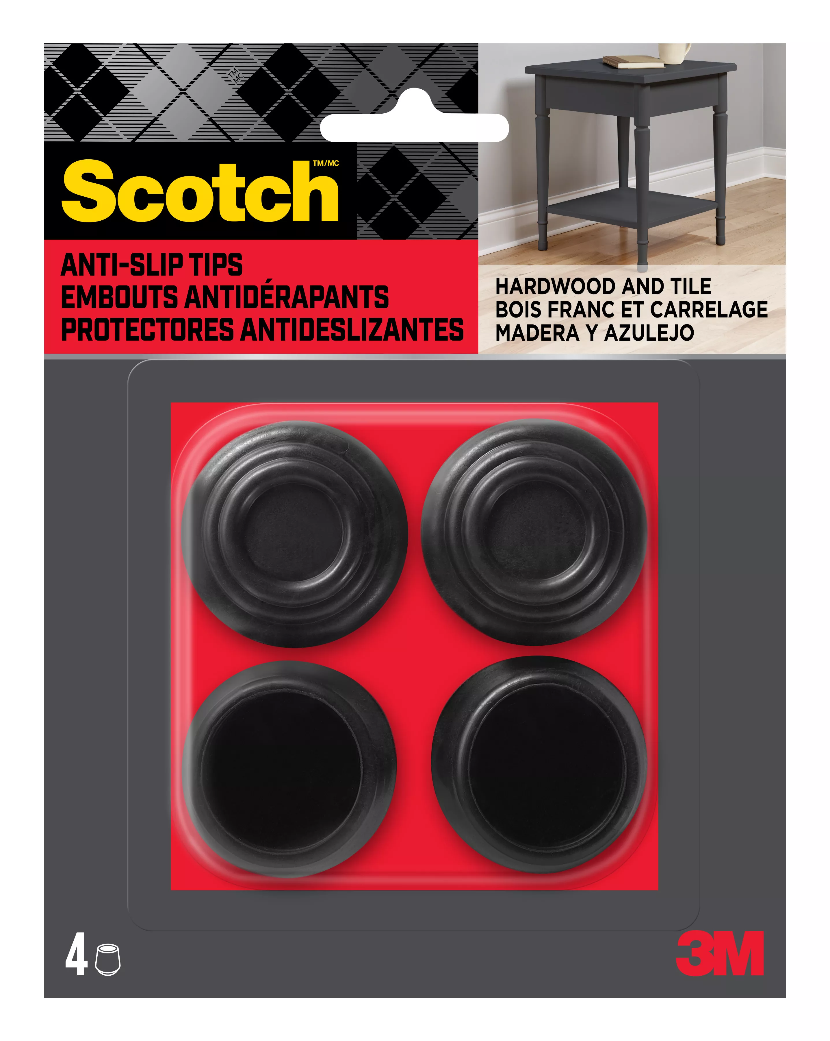 Scotch™ Chair Tips SP605-NA, Black Rubber 1-1/8-in 4/pk