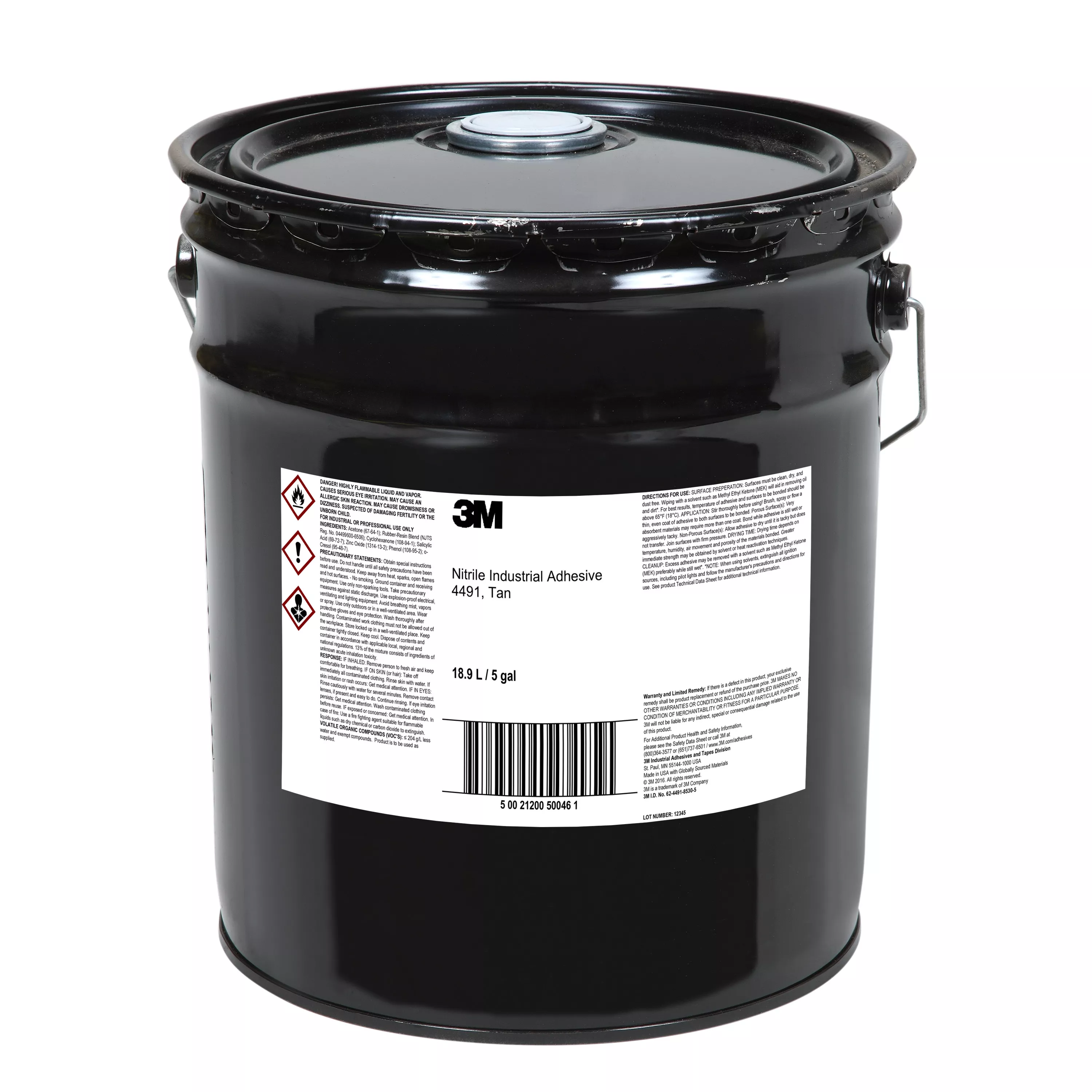 3M™ Nitrile Industrial Adhesive 4491, Tan, 5 Gallon Pour Spout (Pail), Drum