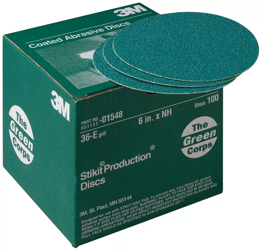 3M™ Green Corps™ Stikit™ Production™ Disc, 01548, 6 in, 36 grit, 100 discs per carton, 5 cartons per case