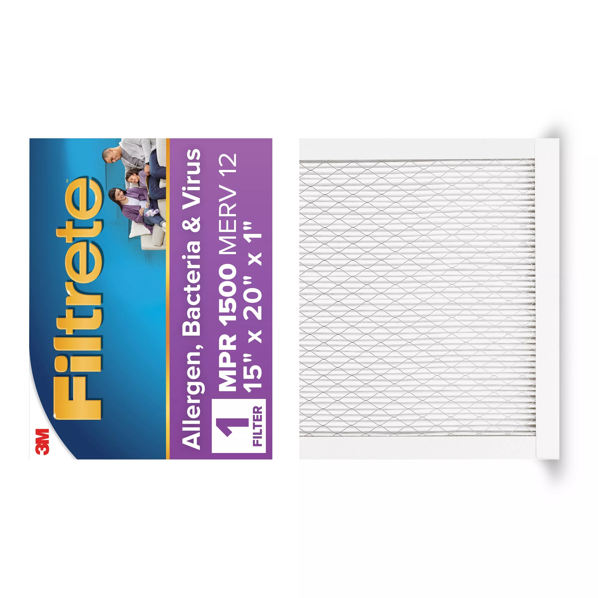 Filtrete™ High Performance Air Filter 1500 MPR 2006DC-4, 15 in x 20 in x 1 in (38.1 cm x 50.8 cm x 2.5 cm)