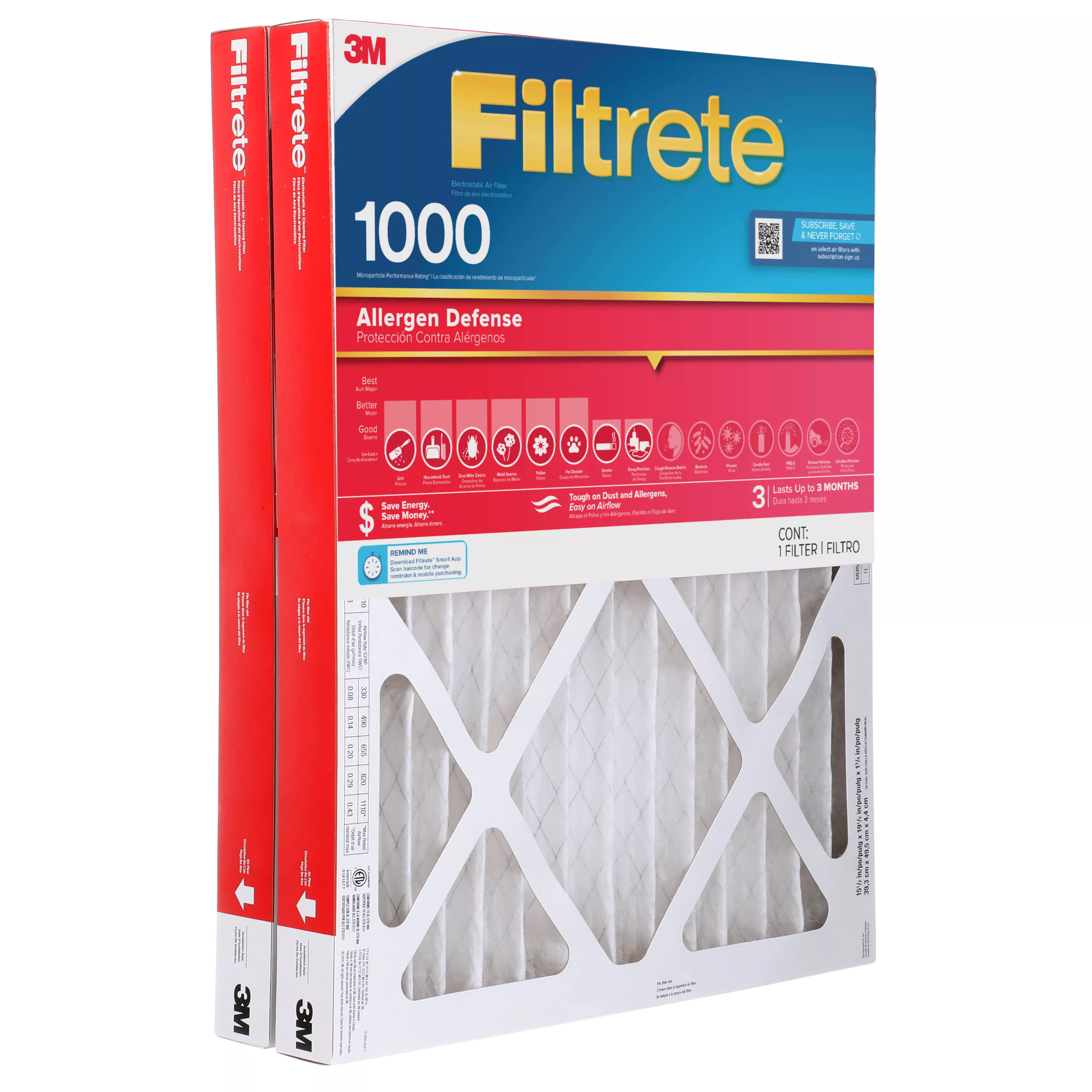 Filtrete™ Electrostatic Air Filter 1000 MPR NADP00-2IN-4, 16 in x 20 in x 2 in (40.6 cm x 50.8 cm x 5 cm)