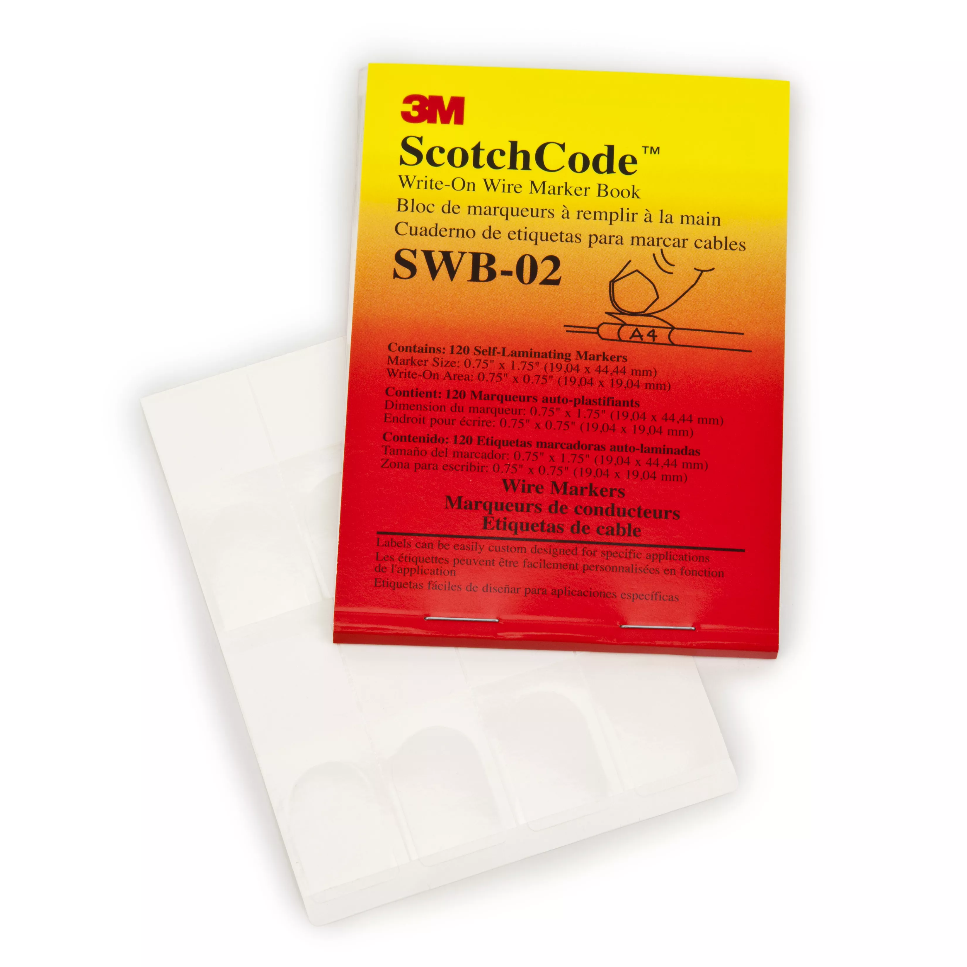 3M™ ScotchCode™ Write-On Wire Marker Book SWB-02, 0.75 in x 1.75 in, 5/Case