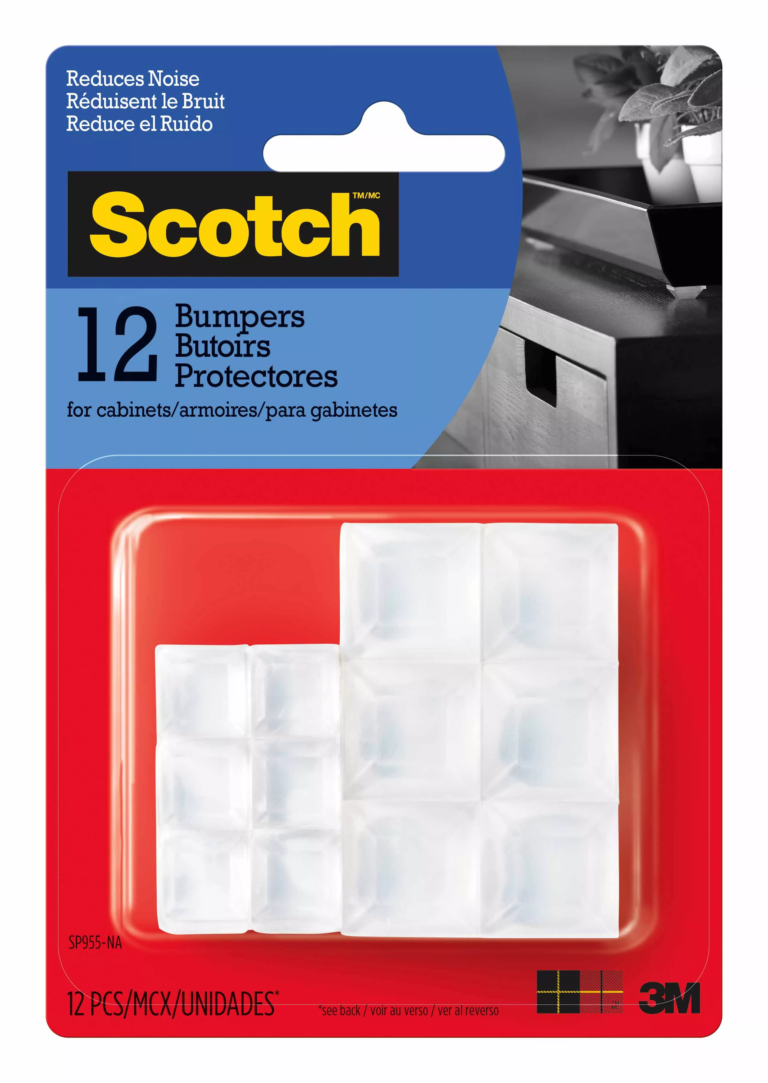 Scotch™ Square Bumpers, SP955-NA, 1/2 in and 3/4 in, Clear, 12pk