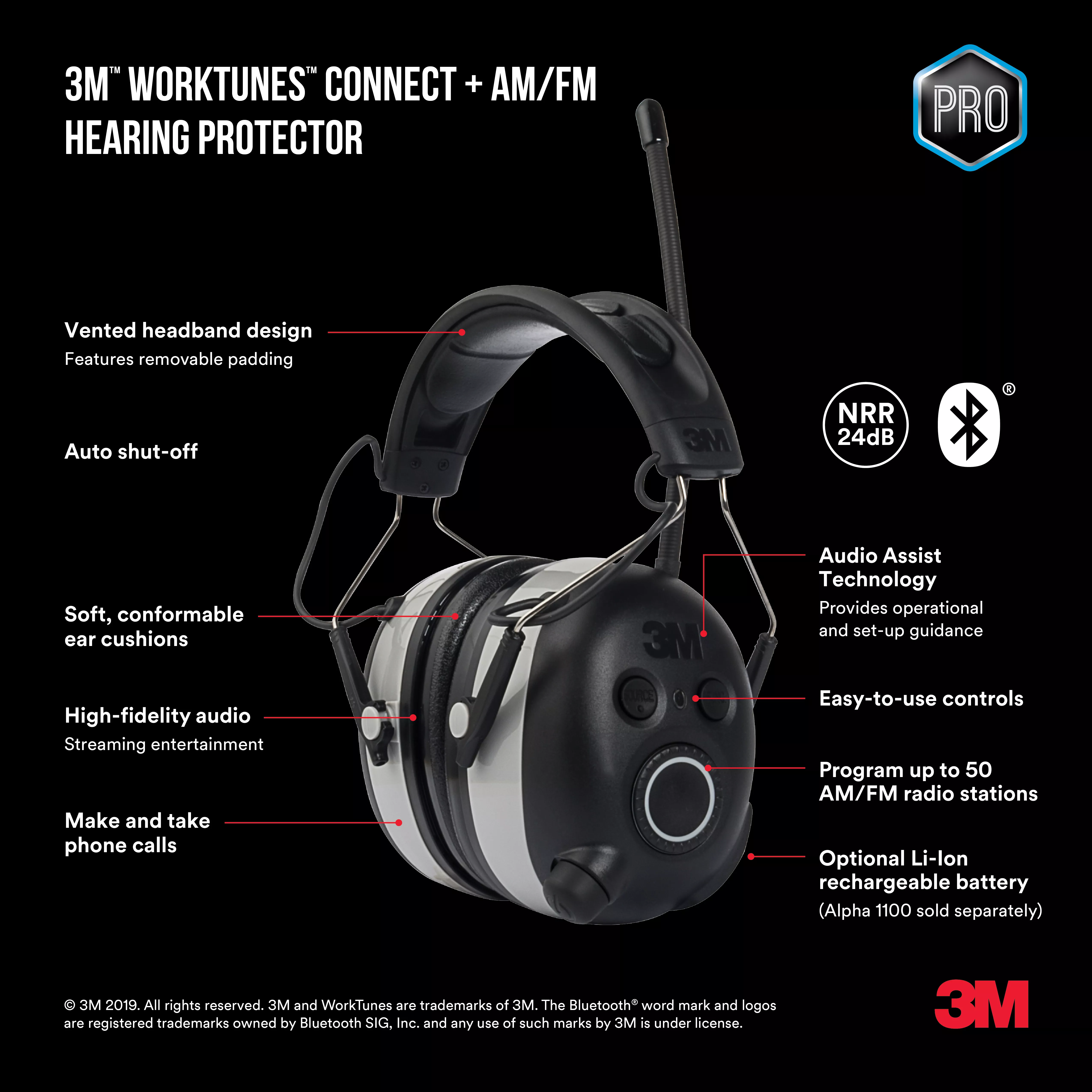 SKU 7100148799 | 3M™ WorkTunes™ Connect + AM/FM Hearing Protector with Bluetooth® Technology