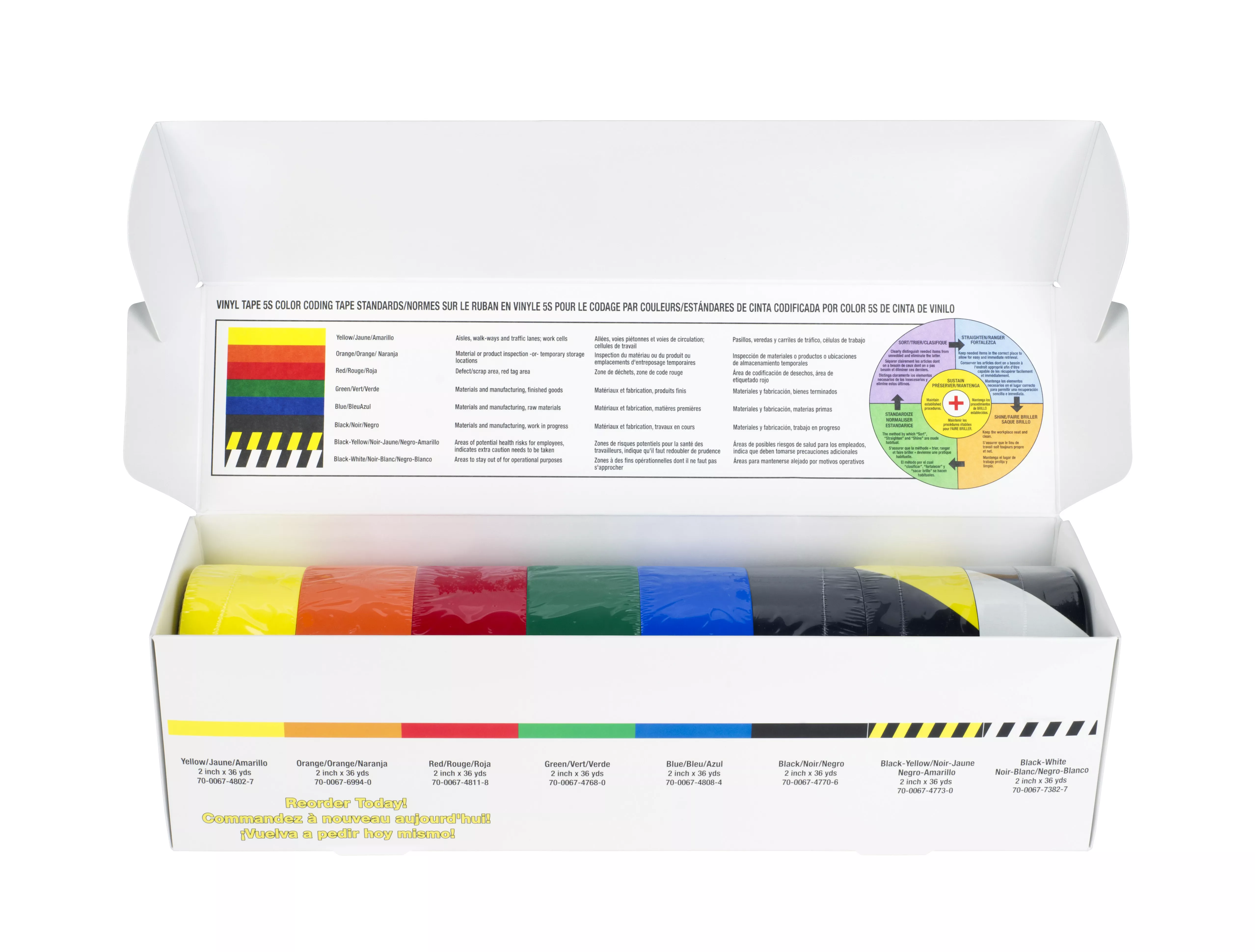 SKU 7100123108 | 3M™ Vinyl Tape Safety and 5S Color Coding Pack