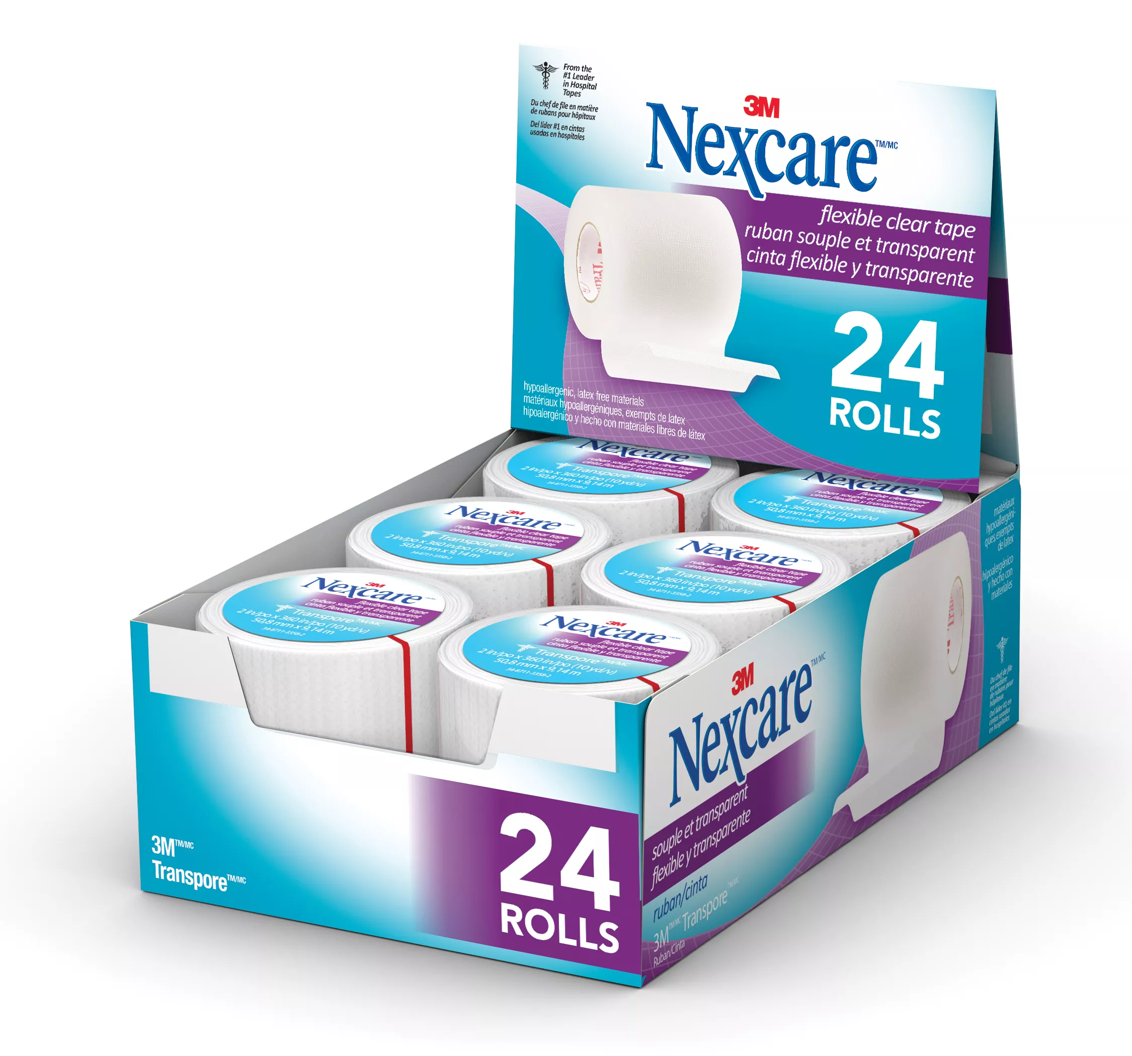 Nexcare™ Transpore™ Flexible Clear First Aid Tape 527-P2, 2 in x 10 yds, Wrapped