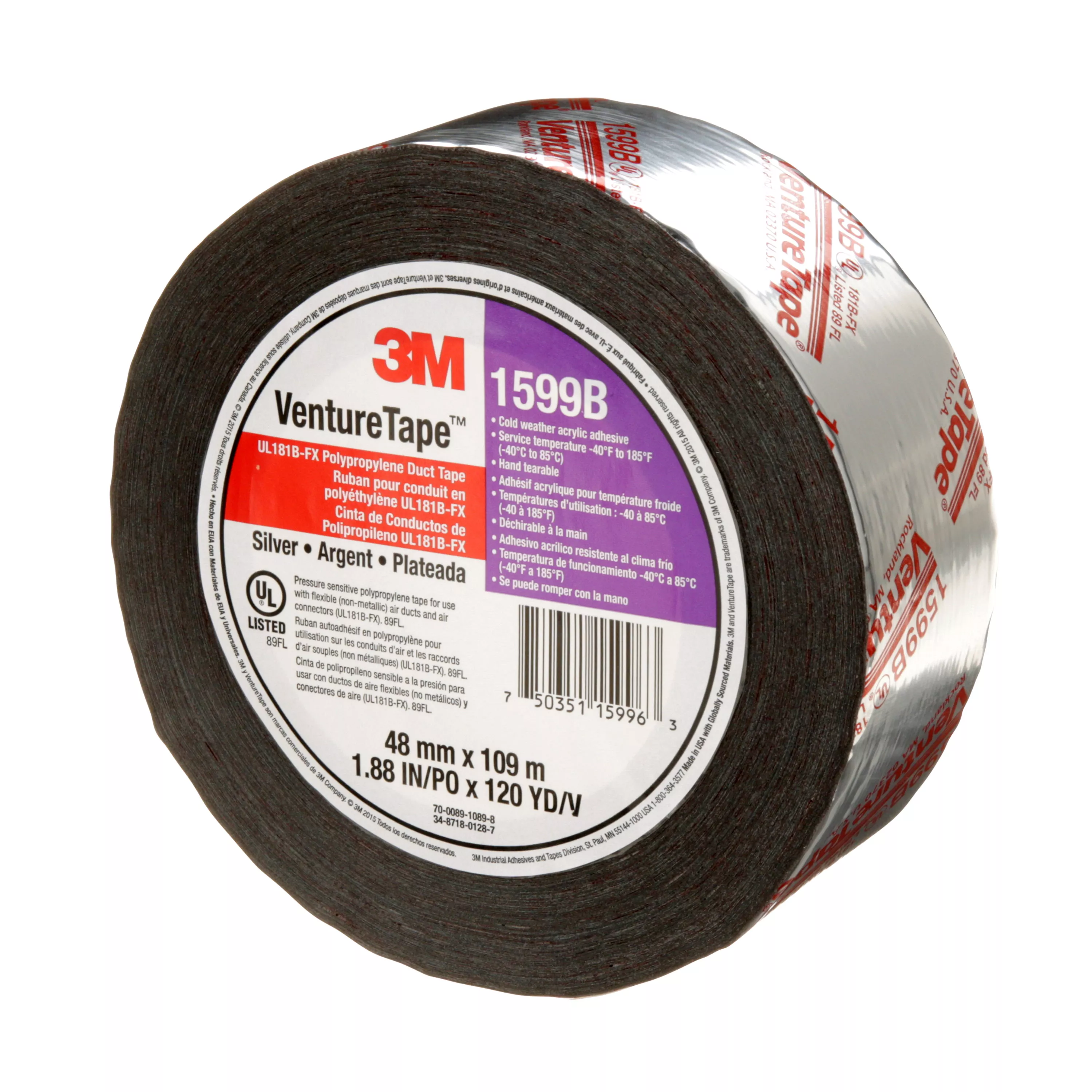 SKU 7100043760 | 3M™ Venture Tape™ UL181B-FX Polypropylene Duct Tape 1599B