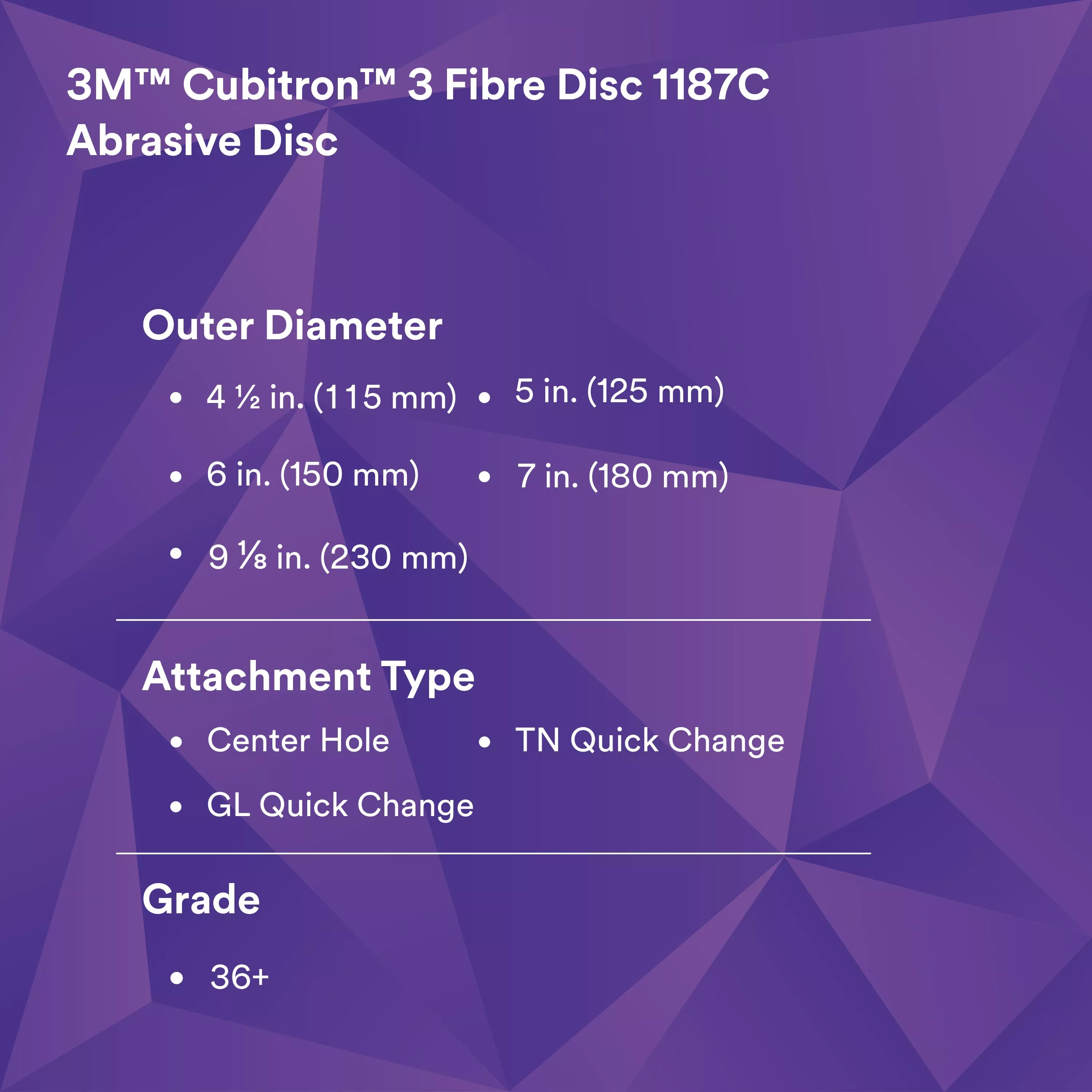 SKU 7100310732 | 3M™ Cubitron™ 3 Fibre Disc 1187C