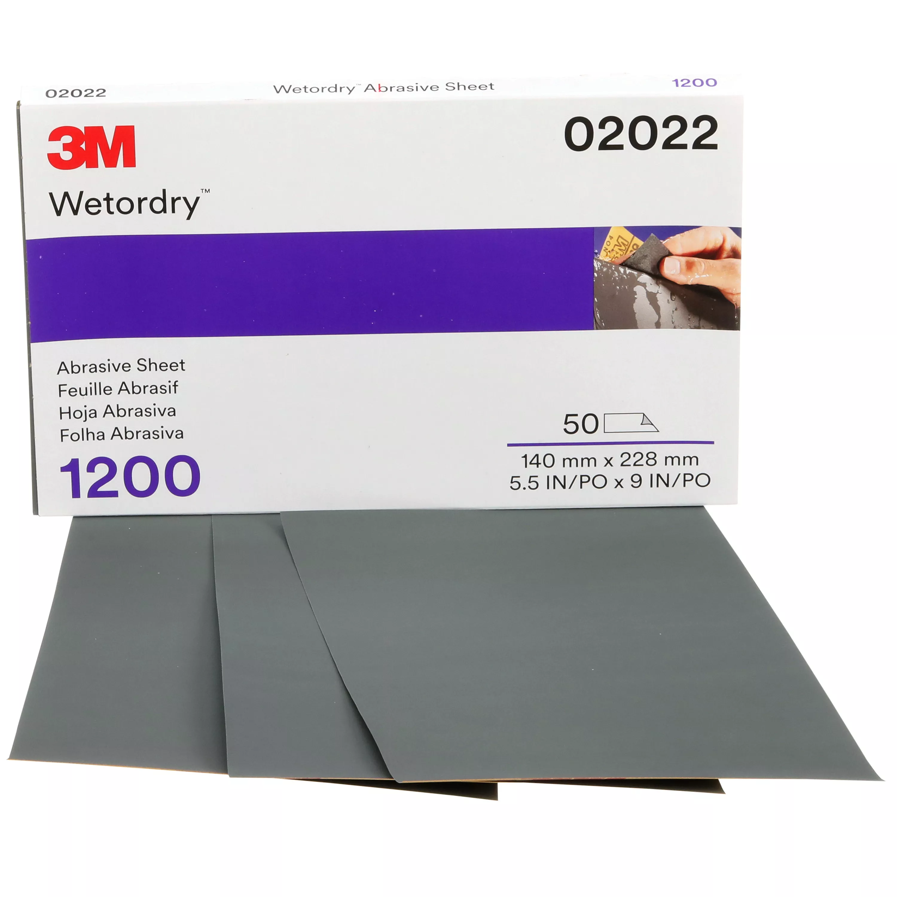 3M™ Wetordry™ Abrasive Sheet 401Q, 02022, 1200, 5 1/2 in x 9 in, 50 sheets per carton, 5 cartons per case