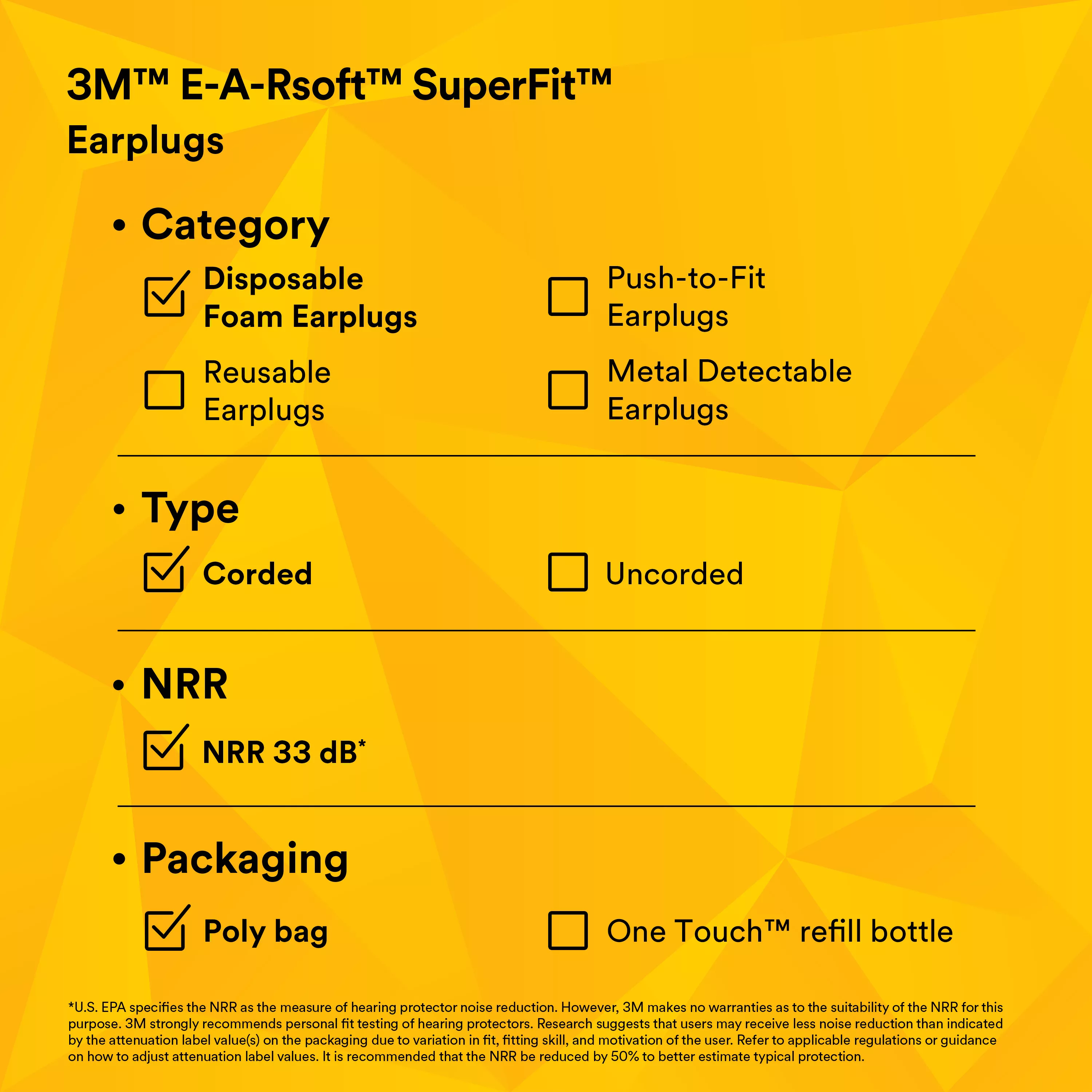 SKU 7000002307 | 3M™ E-A-Rsoft™ SuperFit™ Earplugs 311-1254