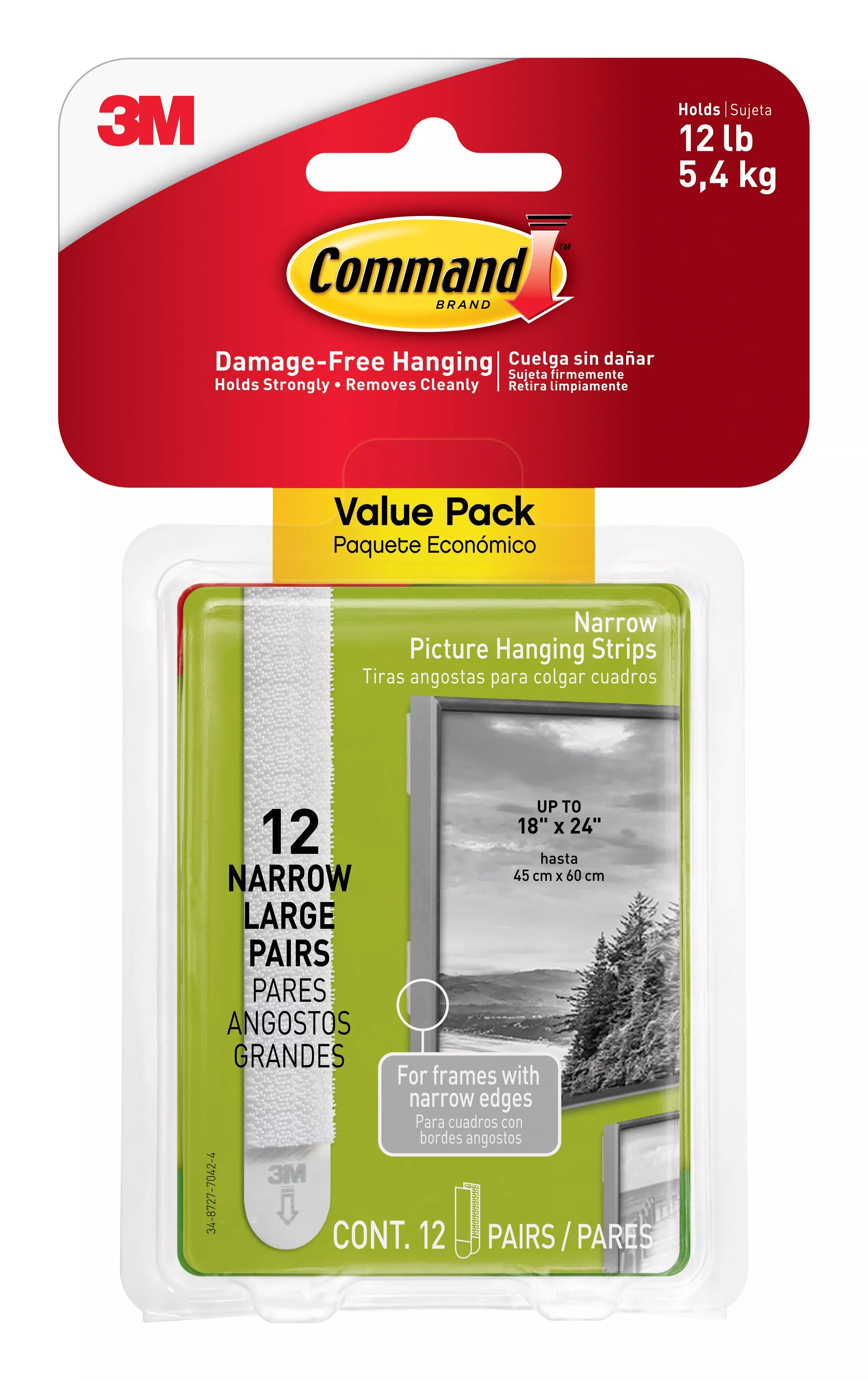 Command™ 10 lb Narrow Picture Hanging Strips Value Pack 17207-12ES, 12 Pairs