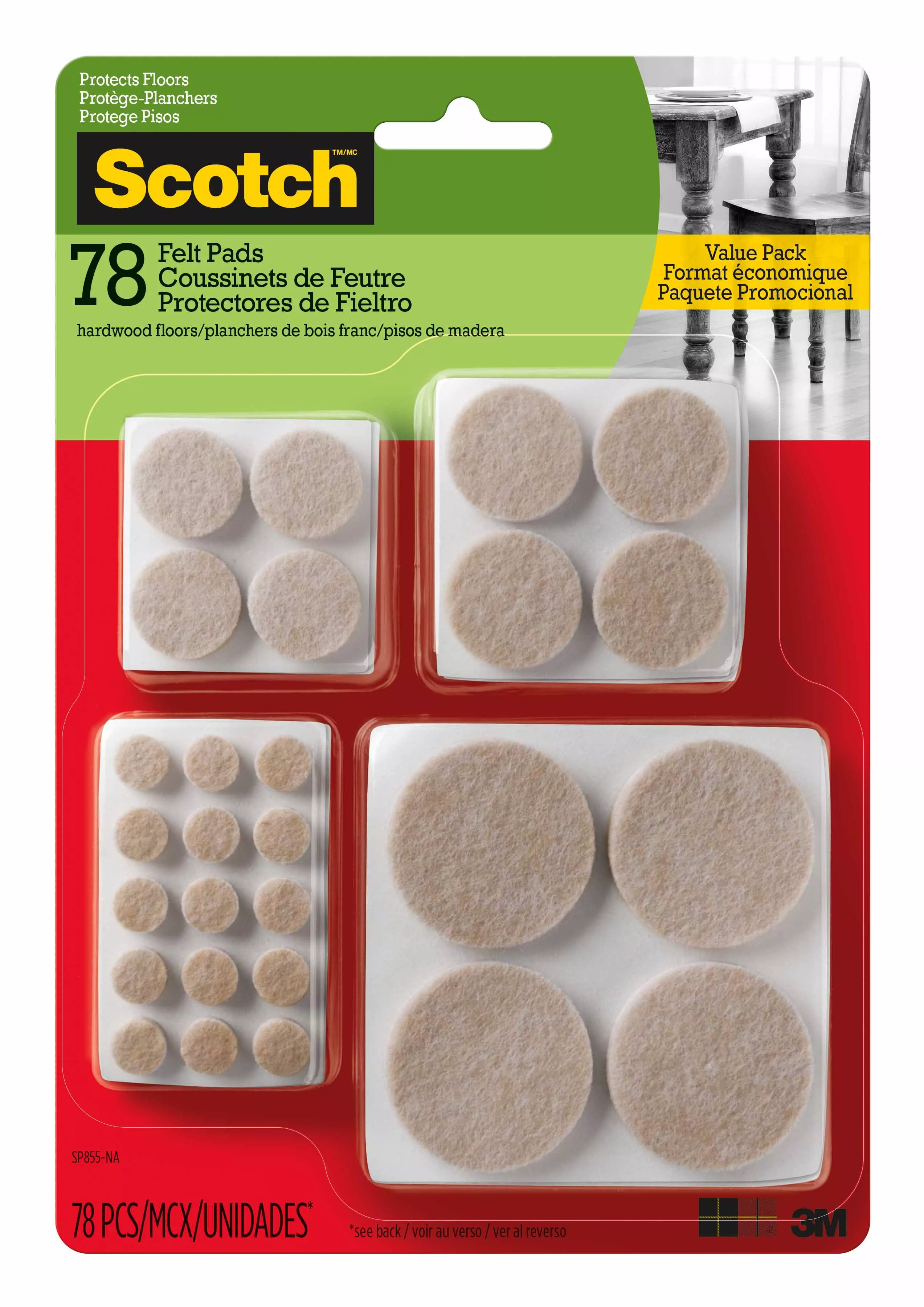 Scotch™ Round Felt Pads, SP855-NA, Multi Pack, Beige, 78pk